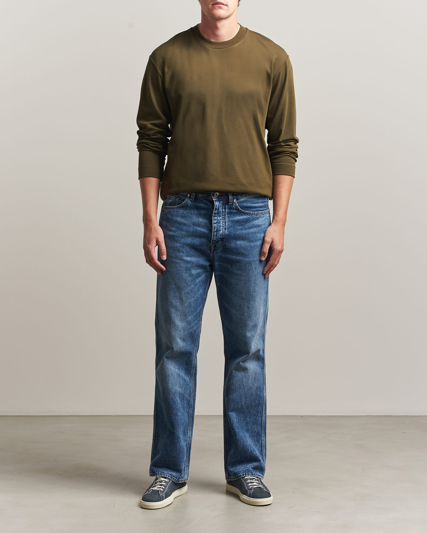 Hombres | Camisetas | Sunspel | Heavy Weight Supima Cotton Long Sleeve T-Shirt Green