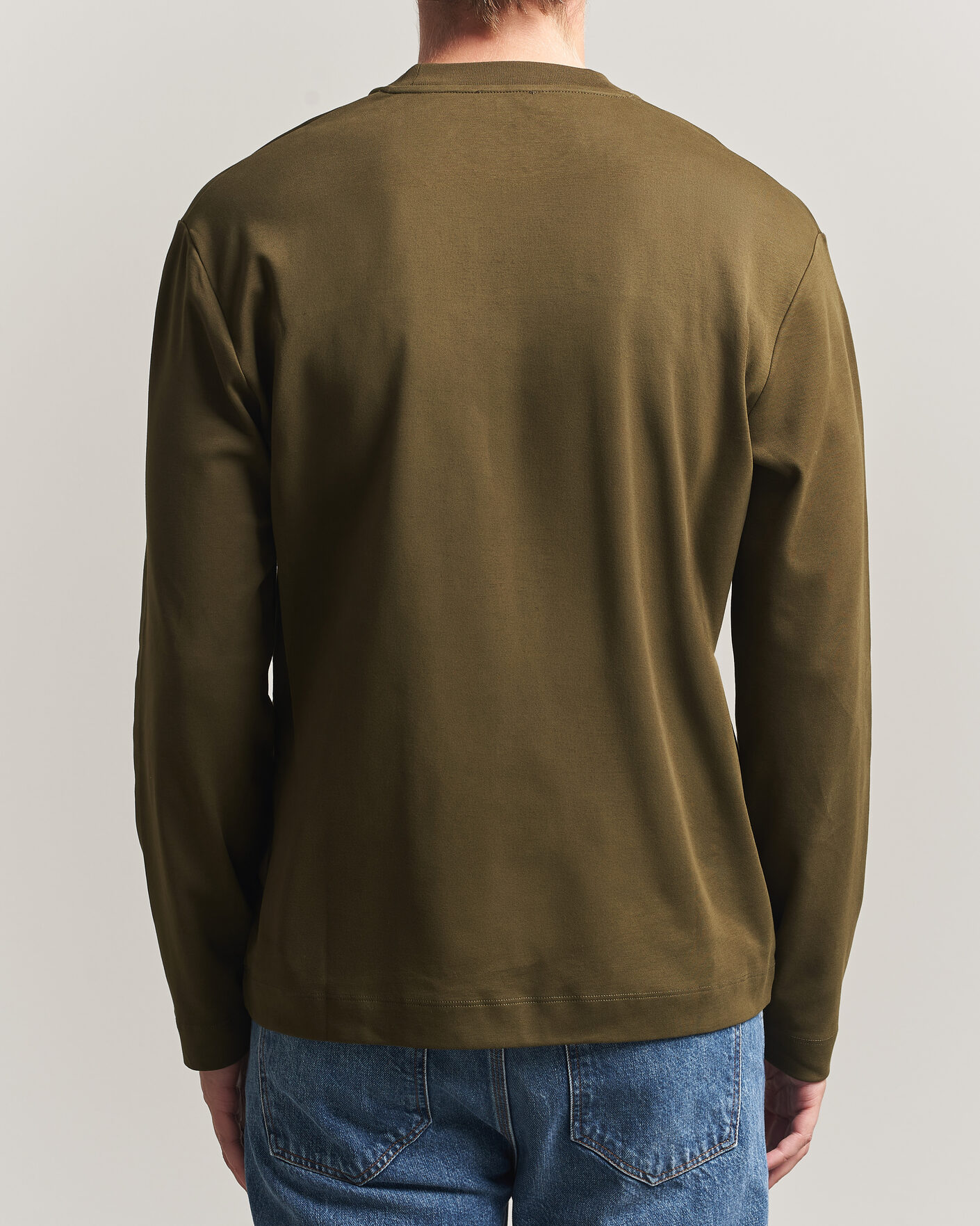 Hombres | Camisetas | Sunspel | Heavy Weight Supima Cotton Long Sleeve T-Shirt Green
