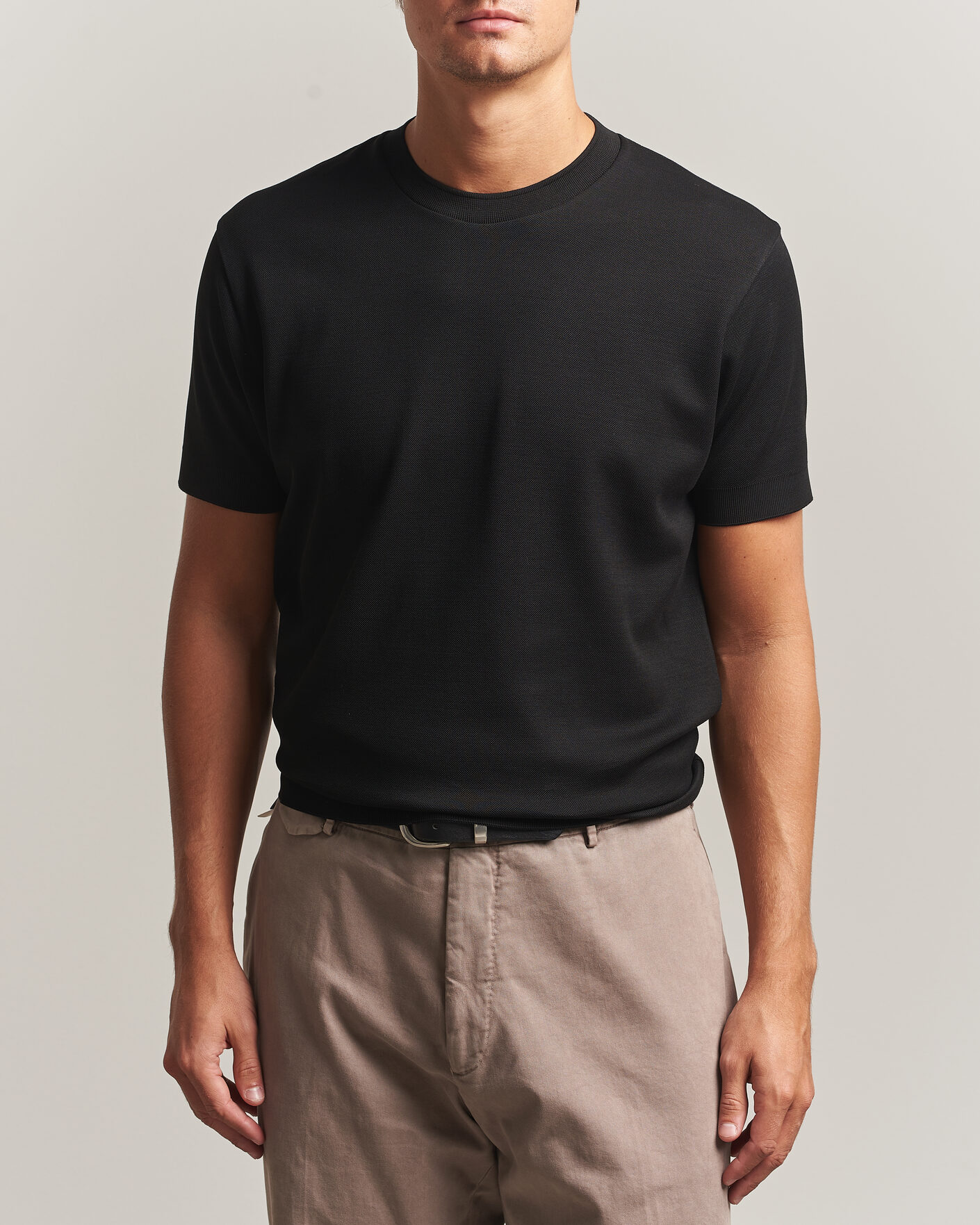 Hombres | Camisetas | Sunspel | Cotton Piquet T-Shirt Black