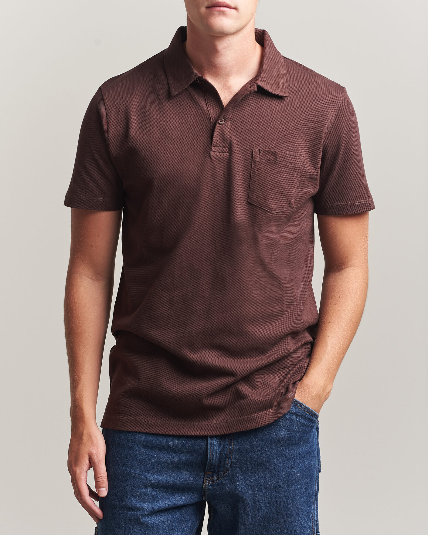 Hombres | Polos | Sunspel | Riviera Polo Shirt Dark Brown