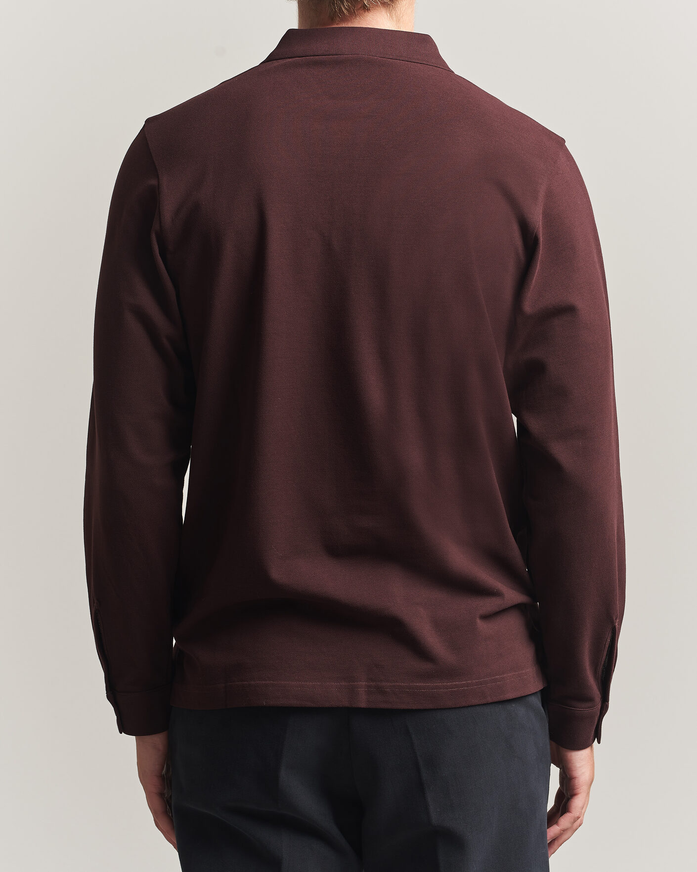 Hombres | Polos | Sunspel | Supima Cotton Long Sleeve Pique Polo Dark Brown
