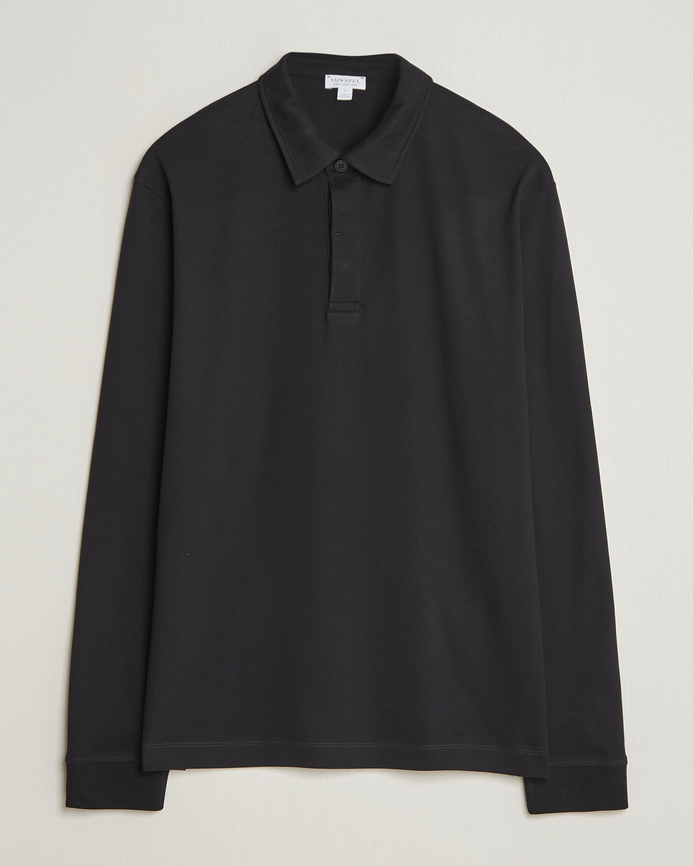 Hombres | Polos | Sunspel | Heavy Weight Supima Cotton Long Sleeve Polo Black