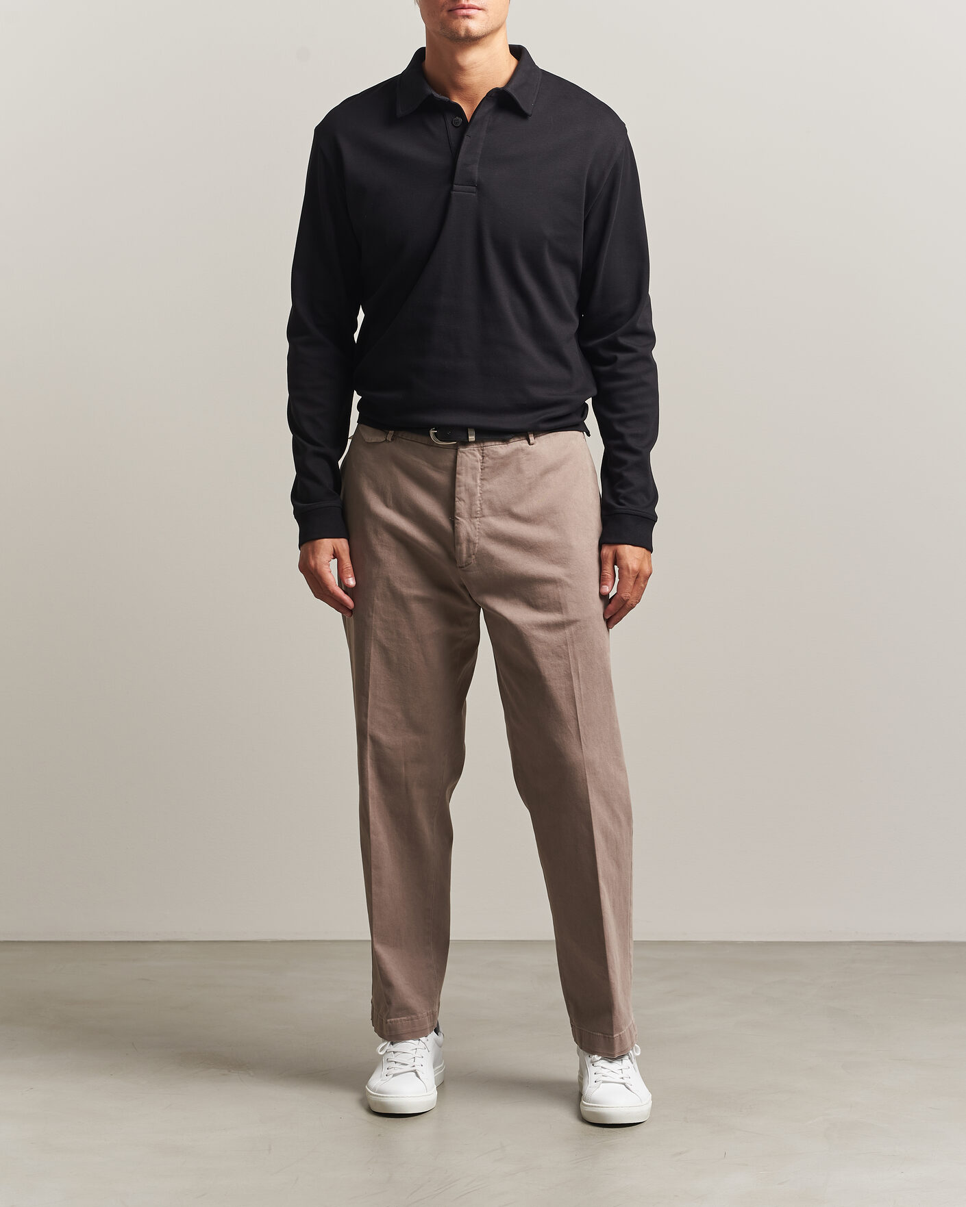 Hombres | Polos | Sunspel | Heavy Weight Supima Cotton Long Sleeve Polo Black