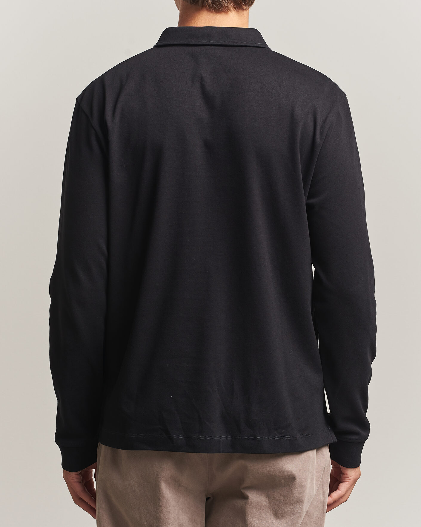 Hombres | Polos | Sunspel | Heavy Weight Supima Cotton Long Sleeve Polo Black