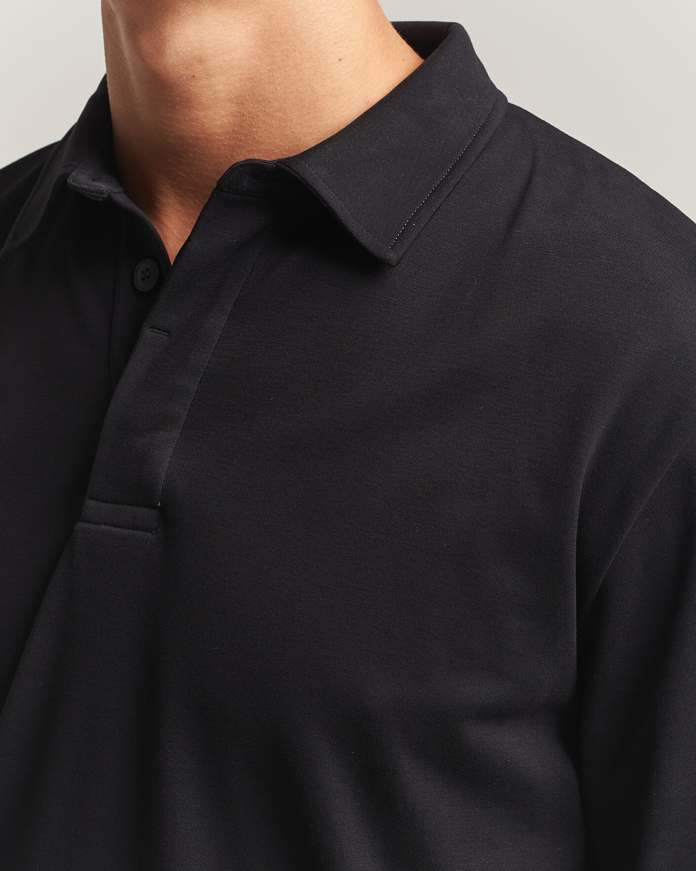 Hombres | Polos | Sunspel | Heavy Weight Supima Cotton Long Sleeve Polo Black