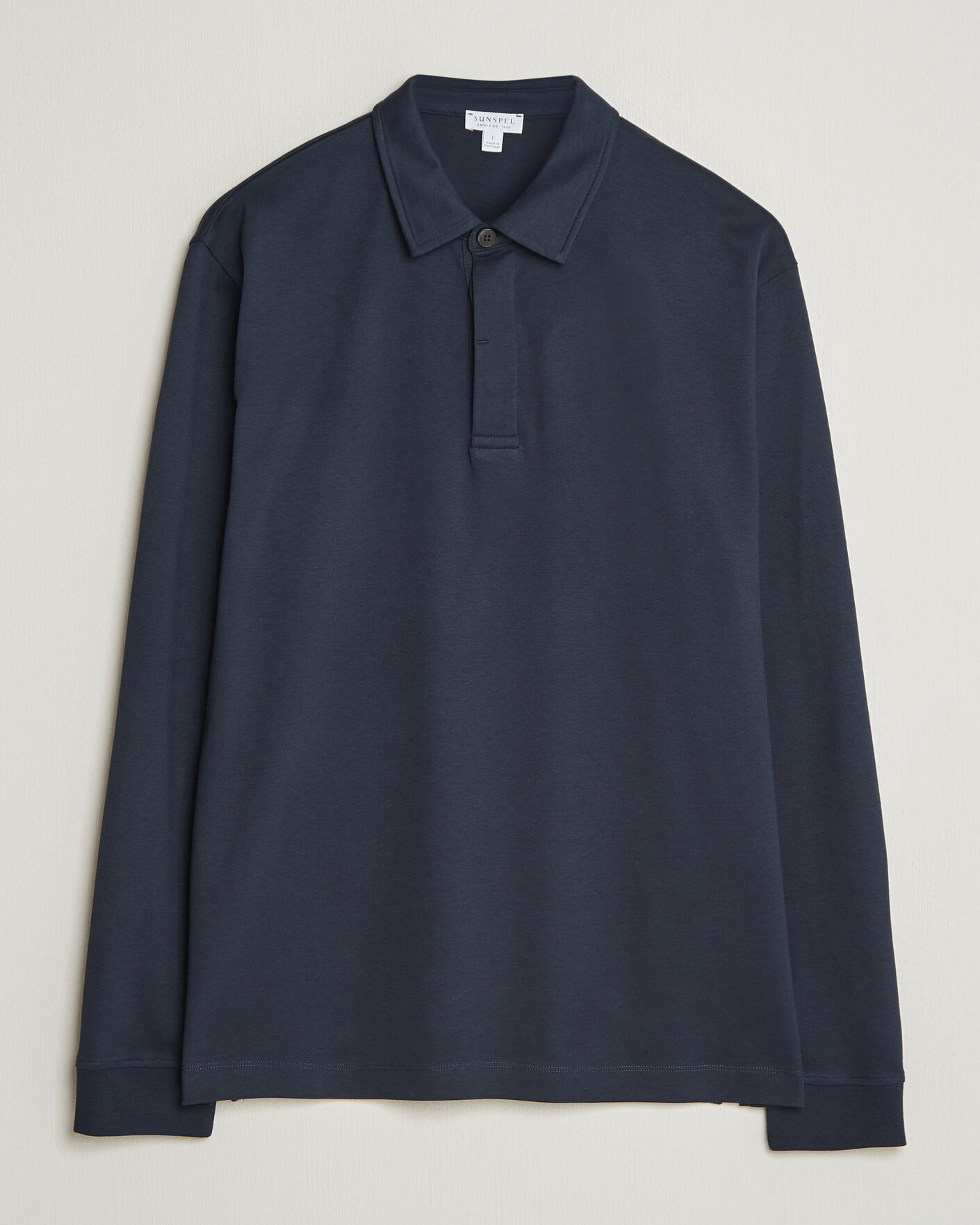 Hombres | Polos | Sunspel | Heavy Weight Supima Cotton Long Sleeve Polo Navy