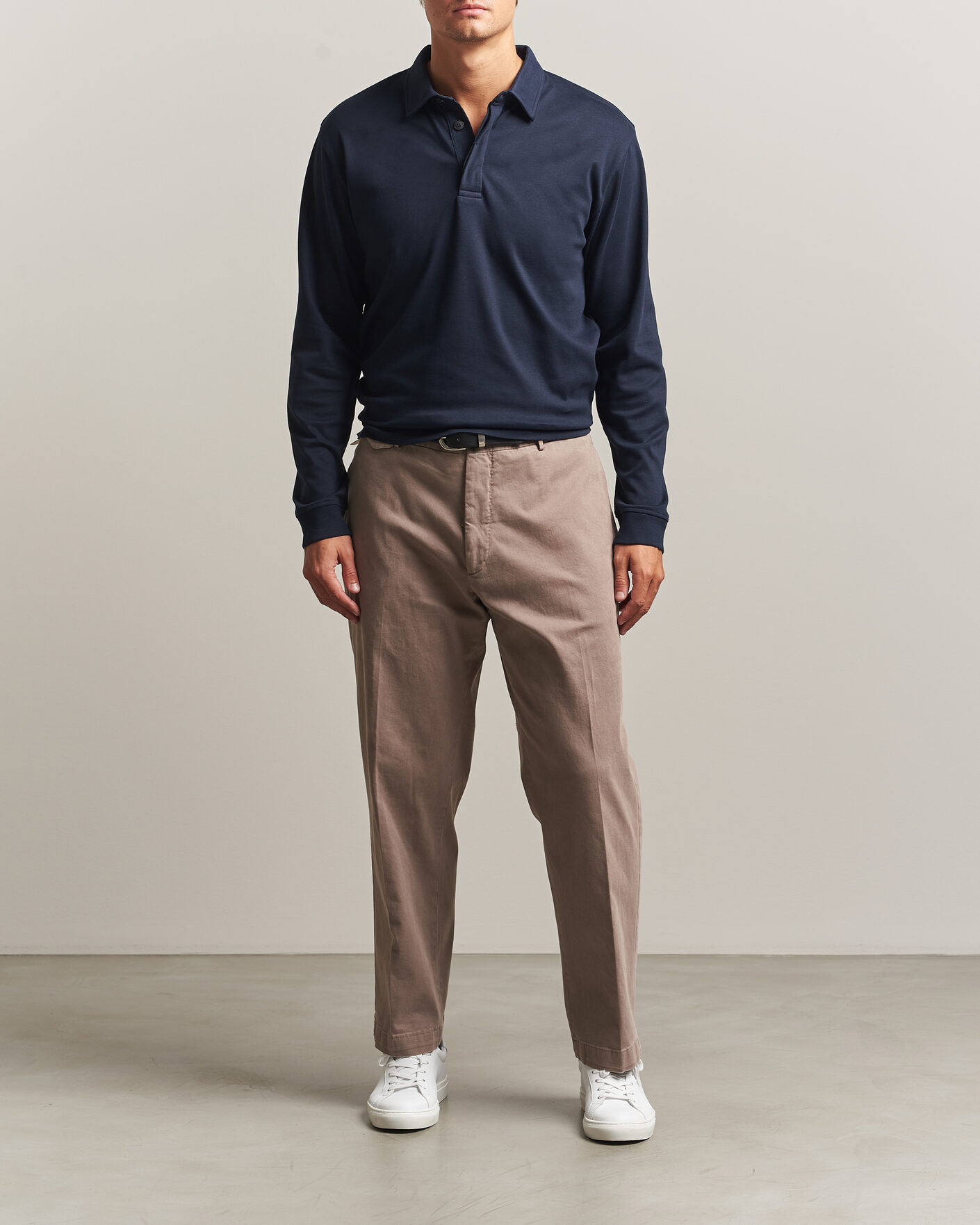 Hombres | Polos | Sunspel | Heavy Weight Supima Cotton Long Sleeve Polo Navy