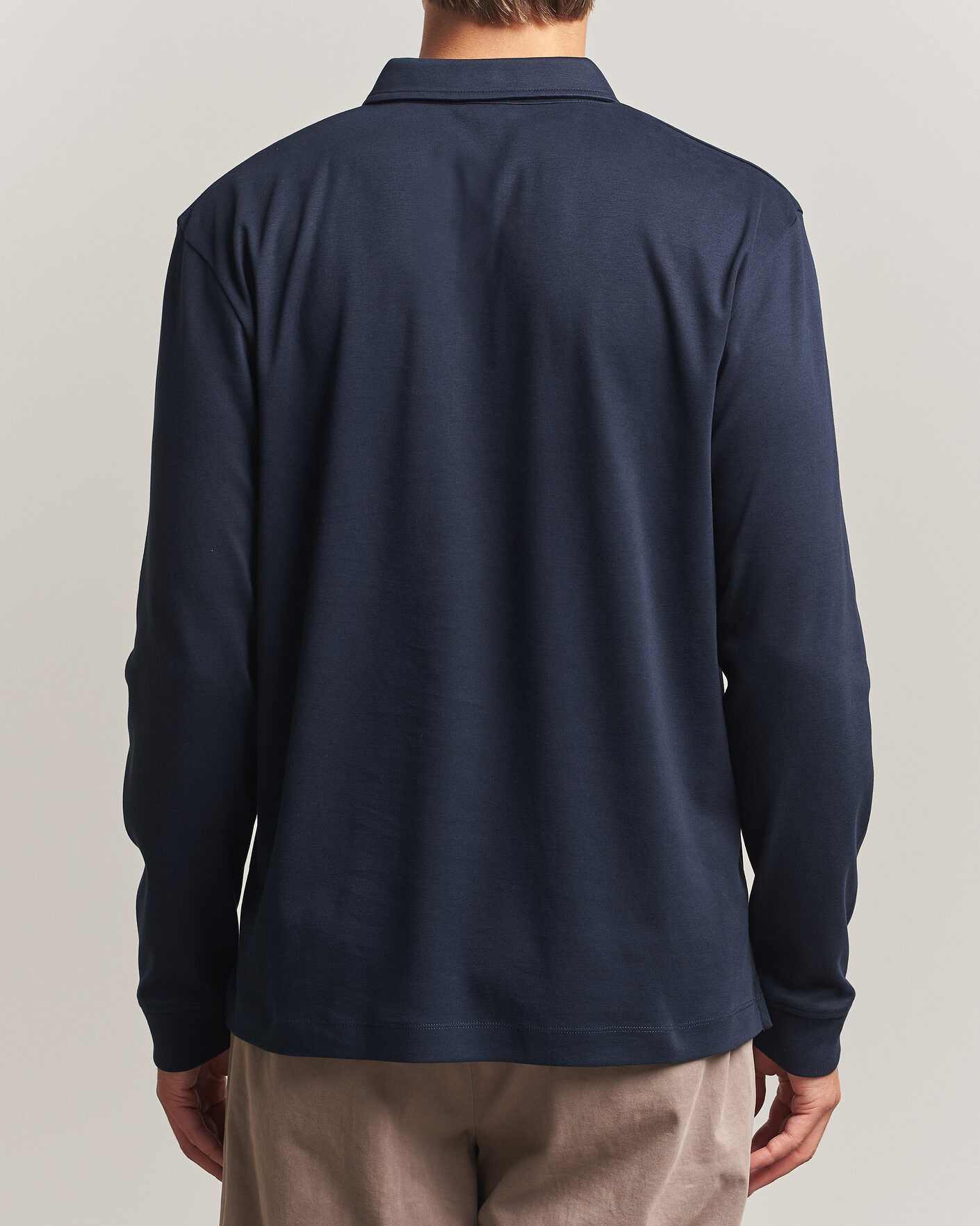 Hombres | Polos | Sunspel | Heavy Weight Supima Cotton Long Sleeve Polo Navy