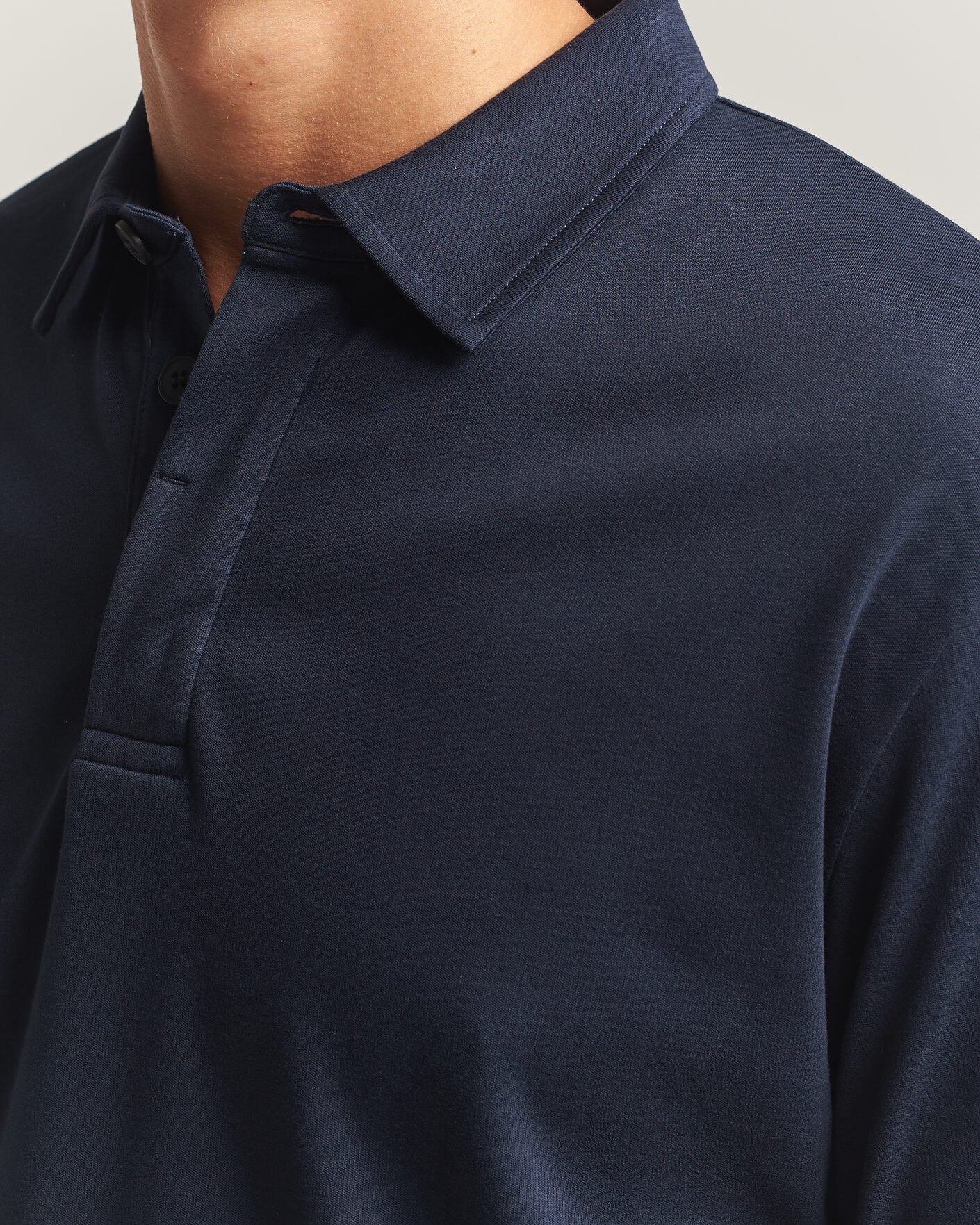 Hombres | Polos | Sunspel | Heavy Weight Supima Cotton Long Sleeve Polo Navy