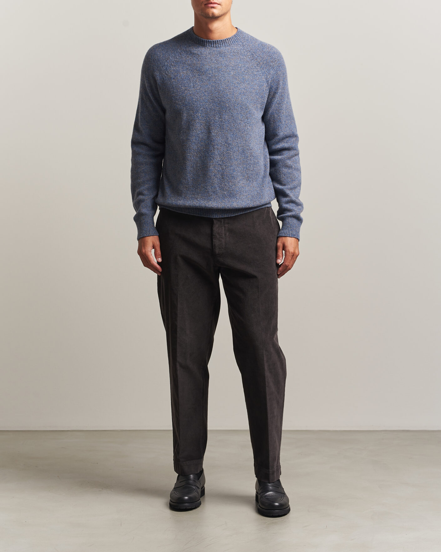 Hombres | Jerséis y prendas de punto | Sunspel | Lambswool Crew Neck Denim Twist