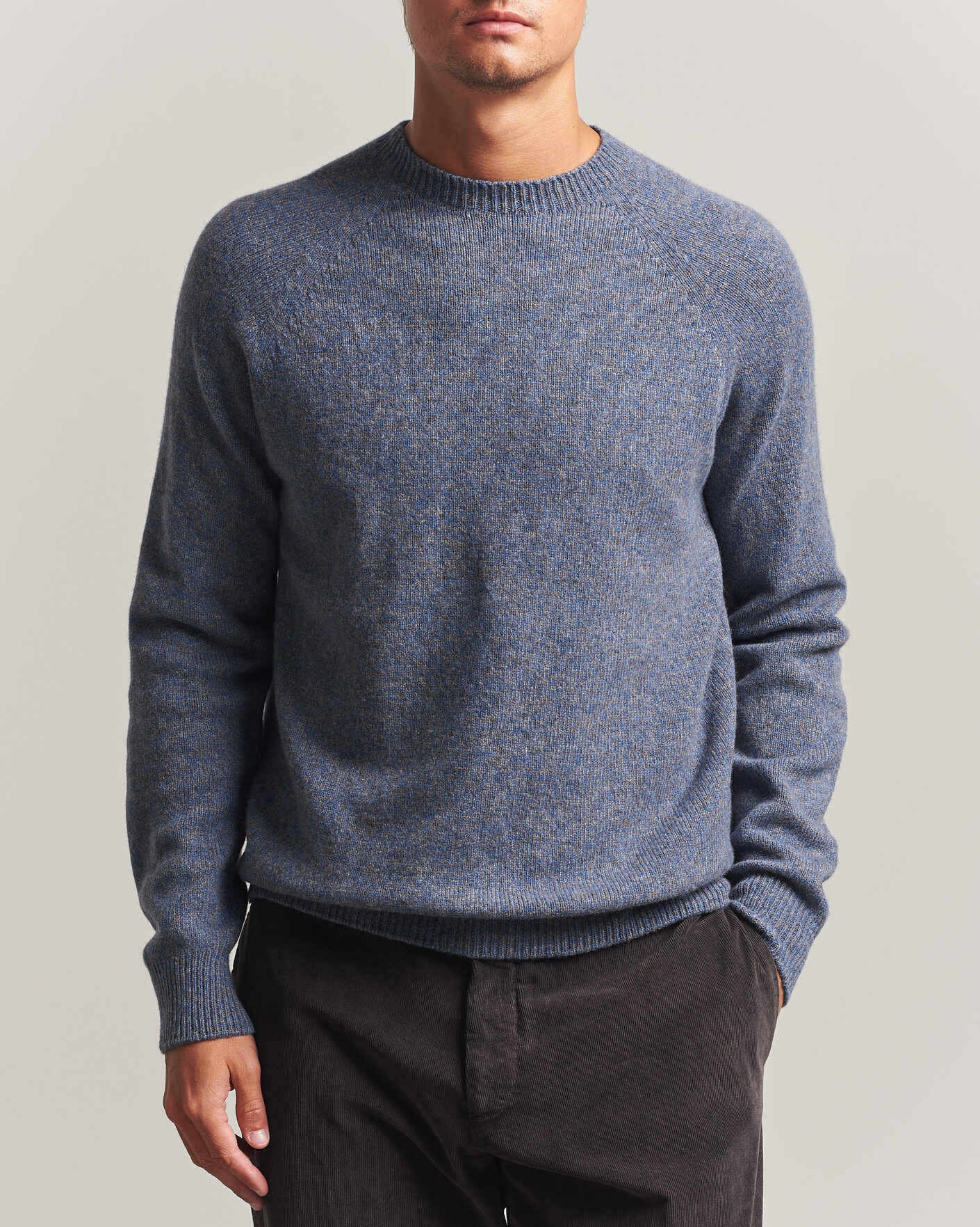 Hombres | Jerséis y prendas de punto | Sunspel | Lambswool Crew Neck Denim Twist