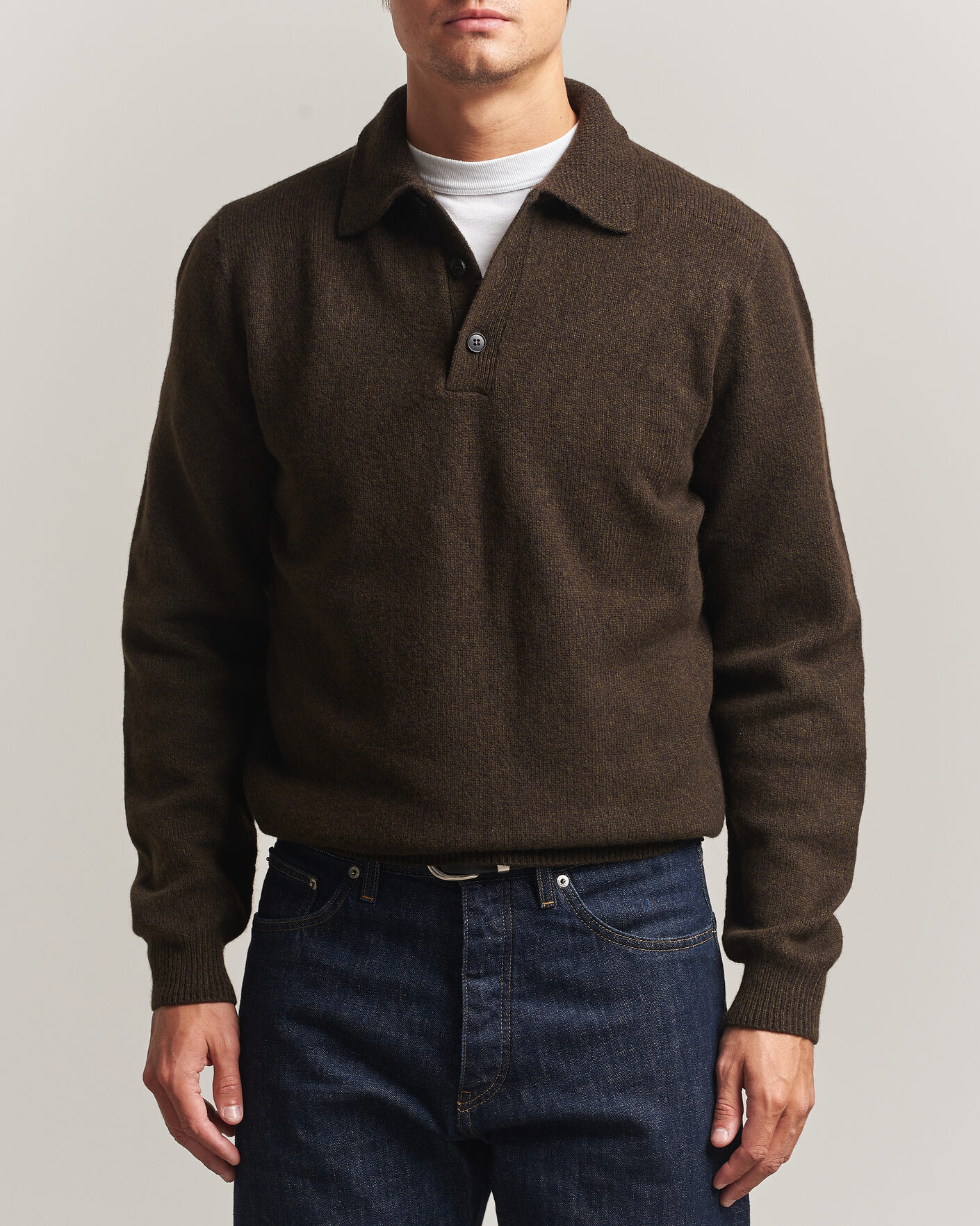 Hombres | Jerséis y prendas de punto | Sunspel | Lambswool Poloshirt Loden Twist