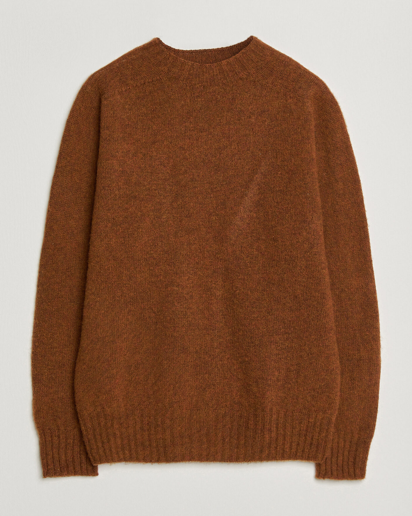 Hombres | Jerséis y prendas de punto | Sunspel | Brushed Shetland Crew Neck Dark Tabacco