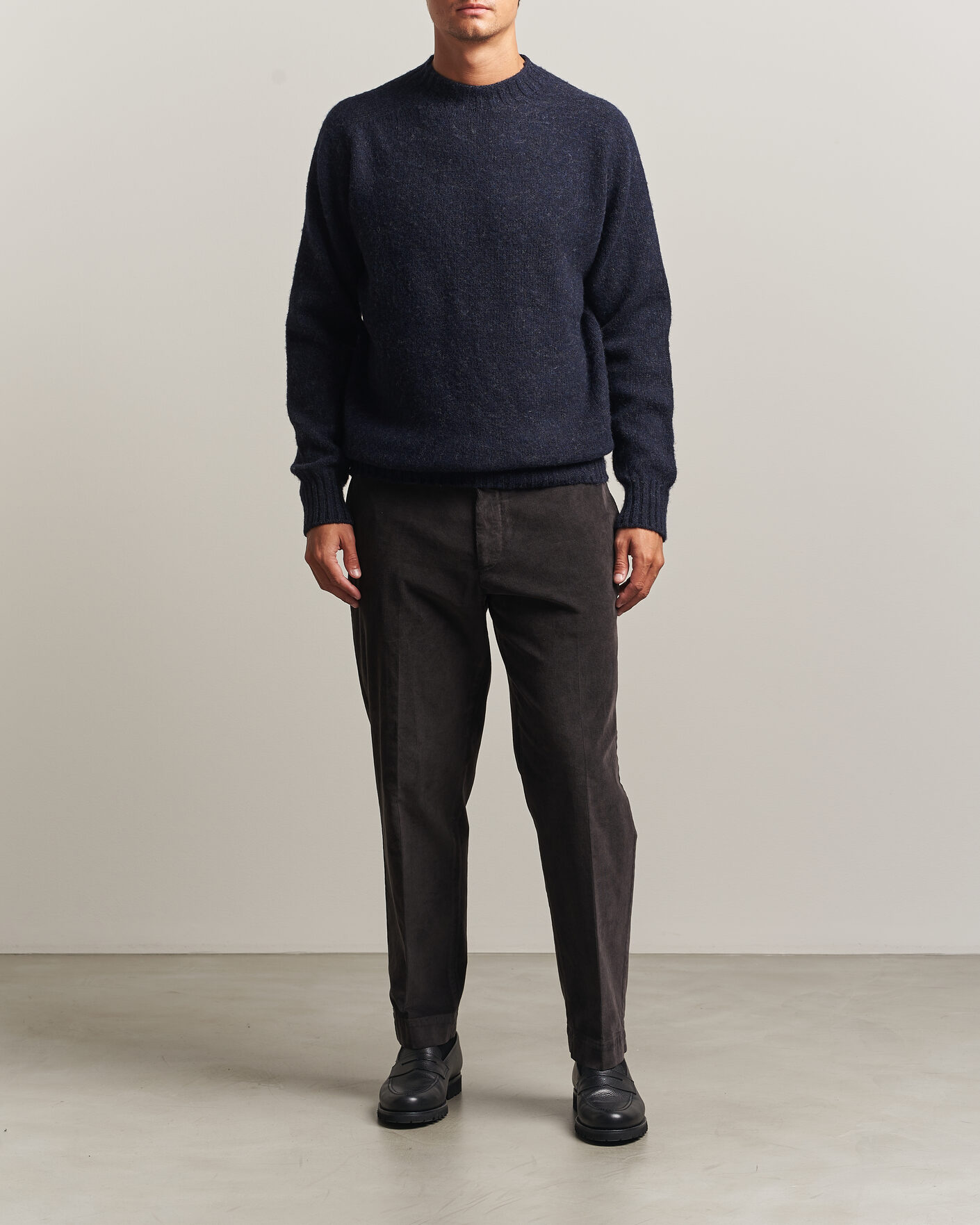 Hombres | Jerséis y prendas de punto | Sunspel | Brushed Shetland Crew Neck Dark Navy