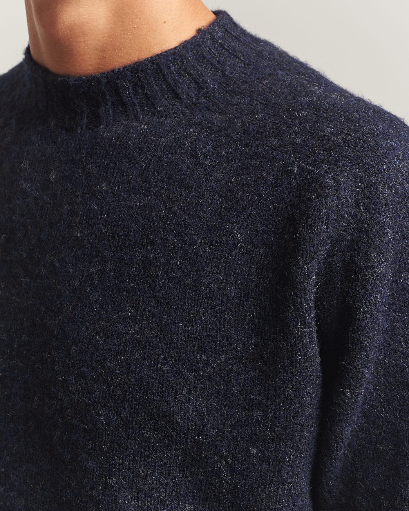 Hombres | Jerséis y prendas de punto | Sunspel | Brushed Shetland Crew Neck Dark Navy