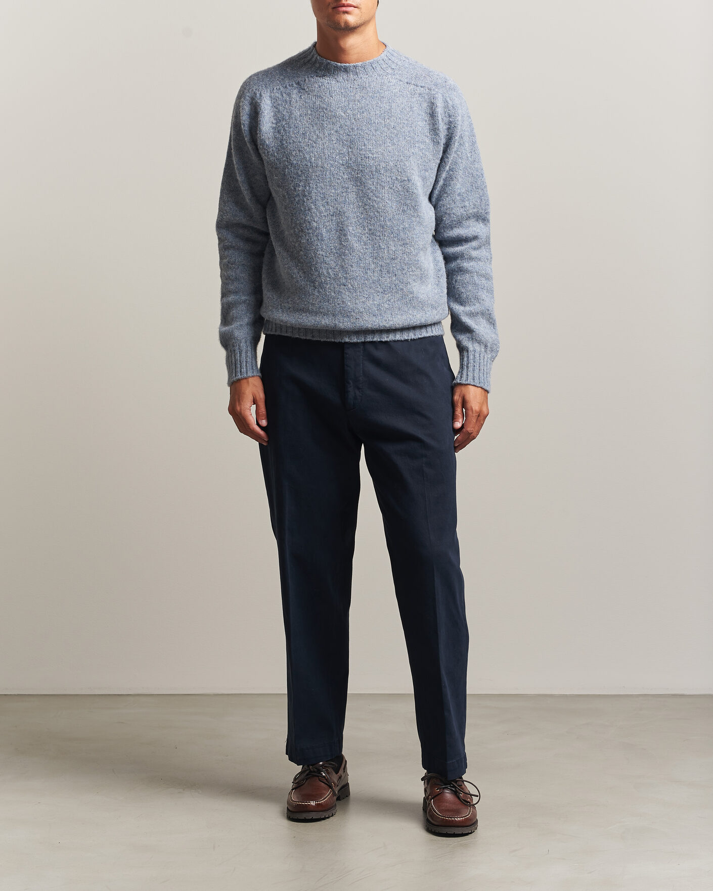 Hombres | Jerséis y prendas de punto | Sunspel | Brushed Shetland Crew Neck Powder Blue