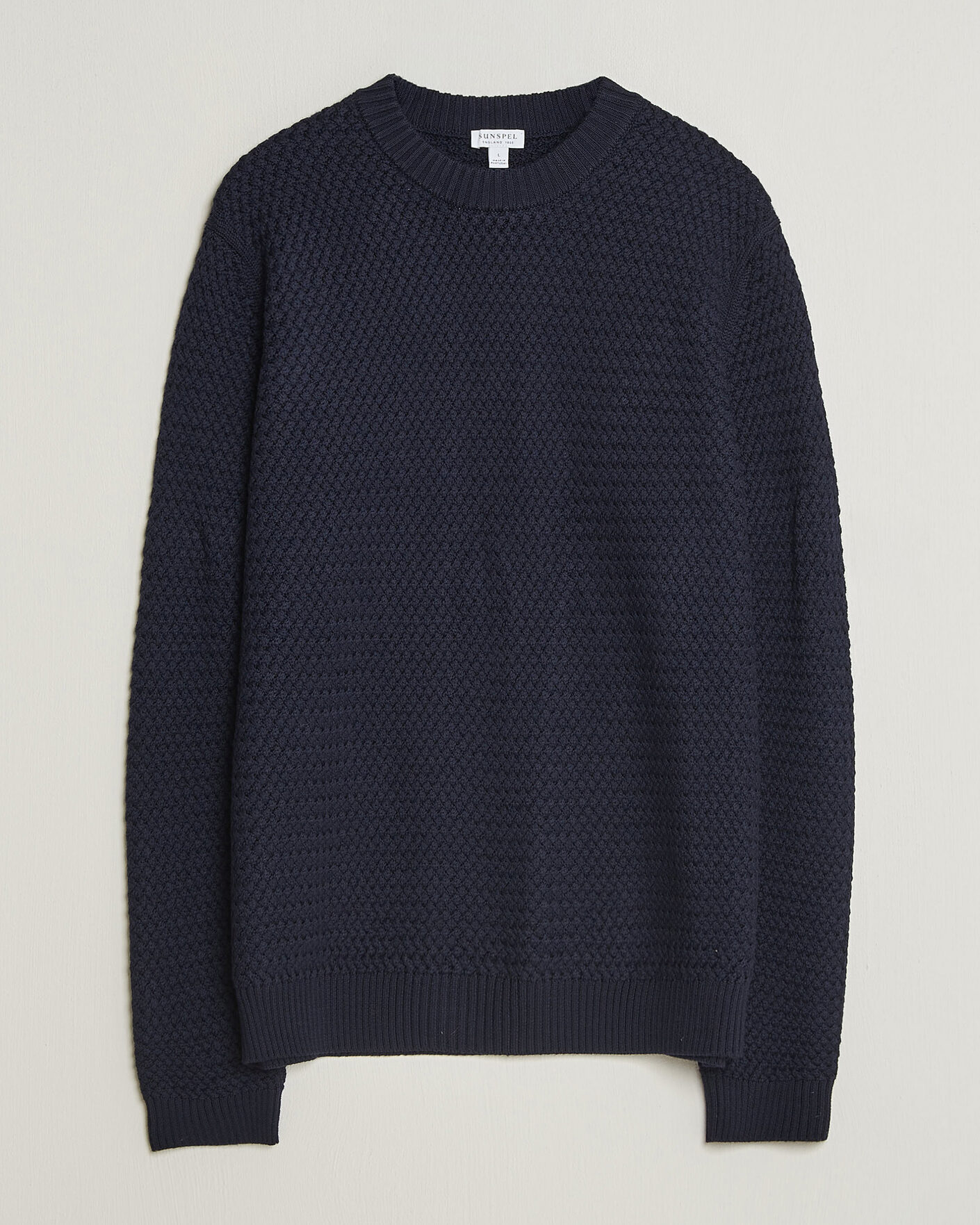 Hombres | Jerséis y prendas de punto | Sunspel | Merino Basketweave Stitch Jumper Navy