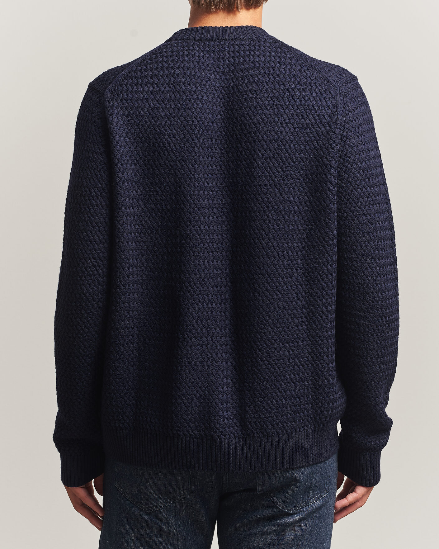 Hombres | Jerséis y prendas de punto | Sunspel | Merino Basketweave Stitch Jumper Navy