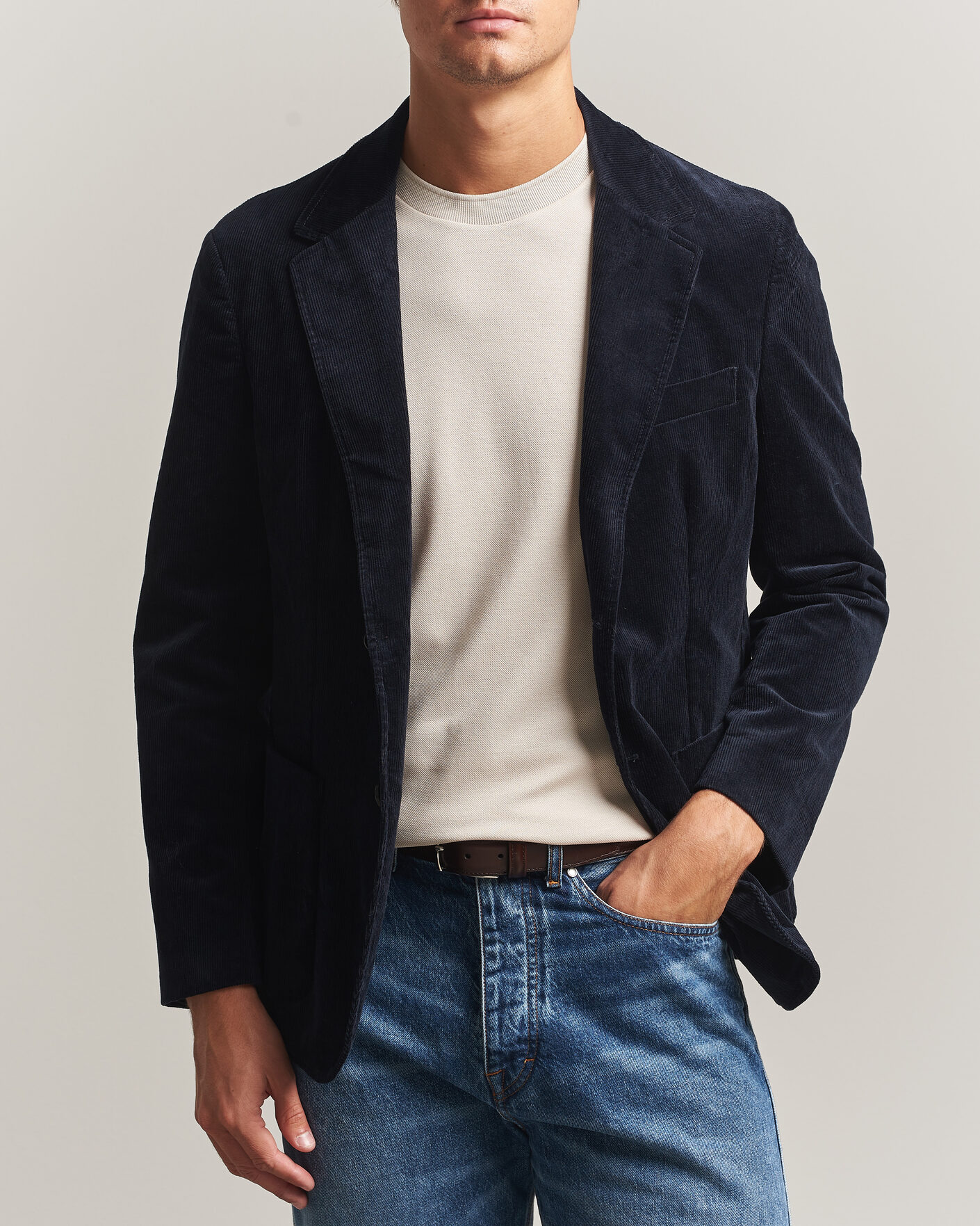 Hombres | Blazers | Sunspel | Relaxed Corduroy Blazer Navy
