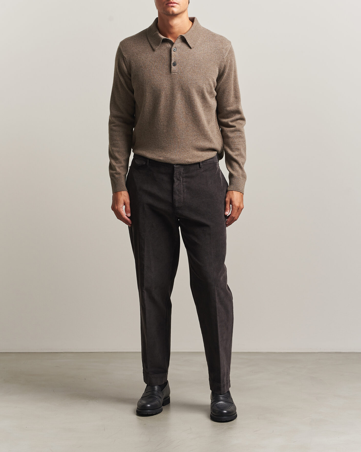 Hombres | Jerséis y prendas de punto | Sunspel | Cashmere Polo Taupe