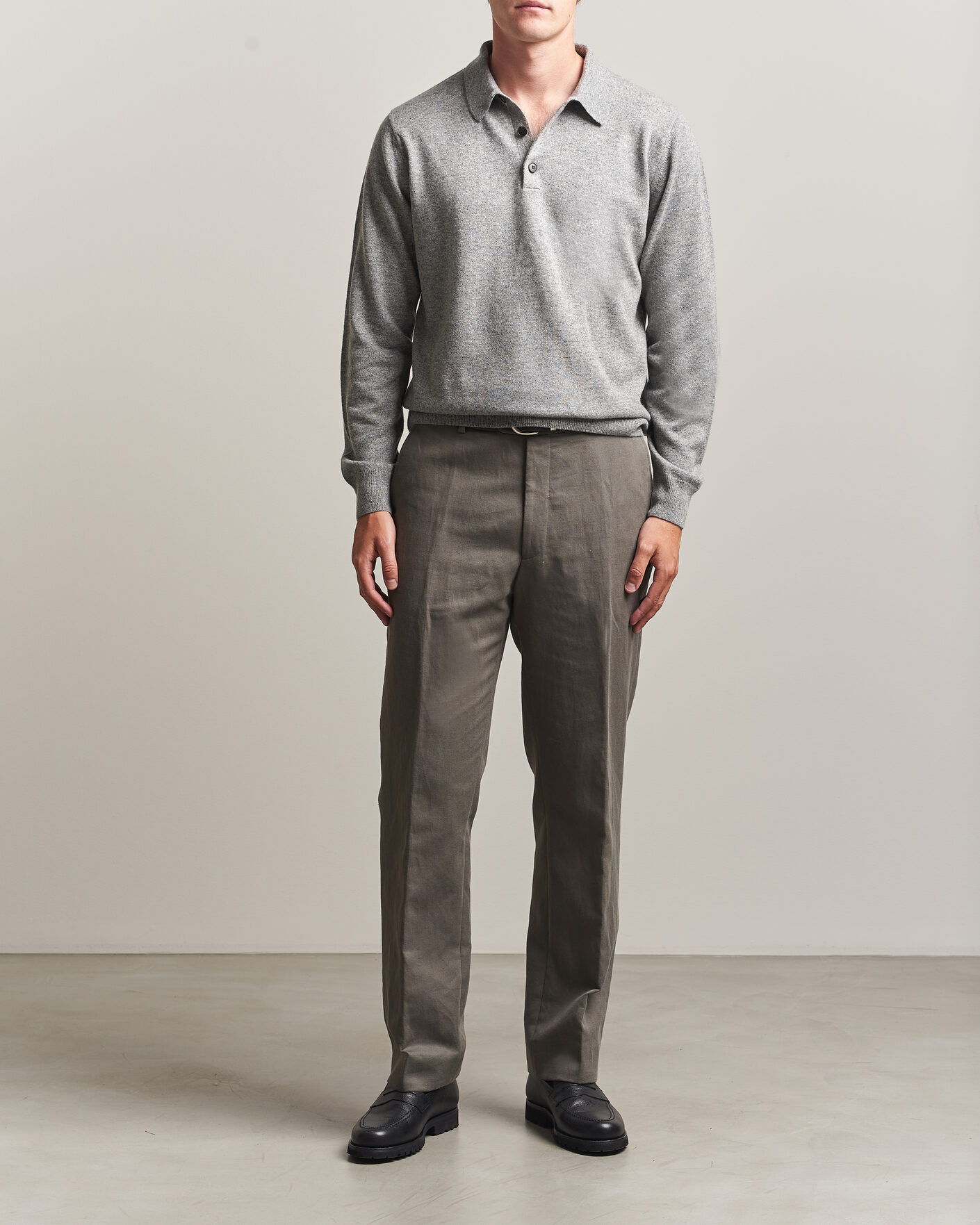 Hombres | Jerséis y prendas de punto | Sunspel | Cashmere Polo Grey Melange