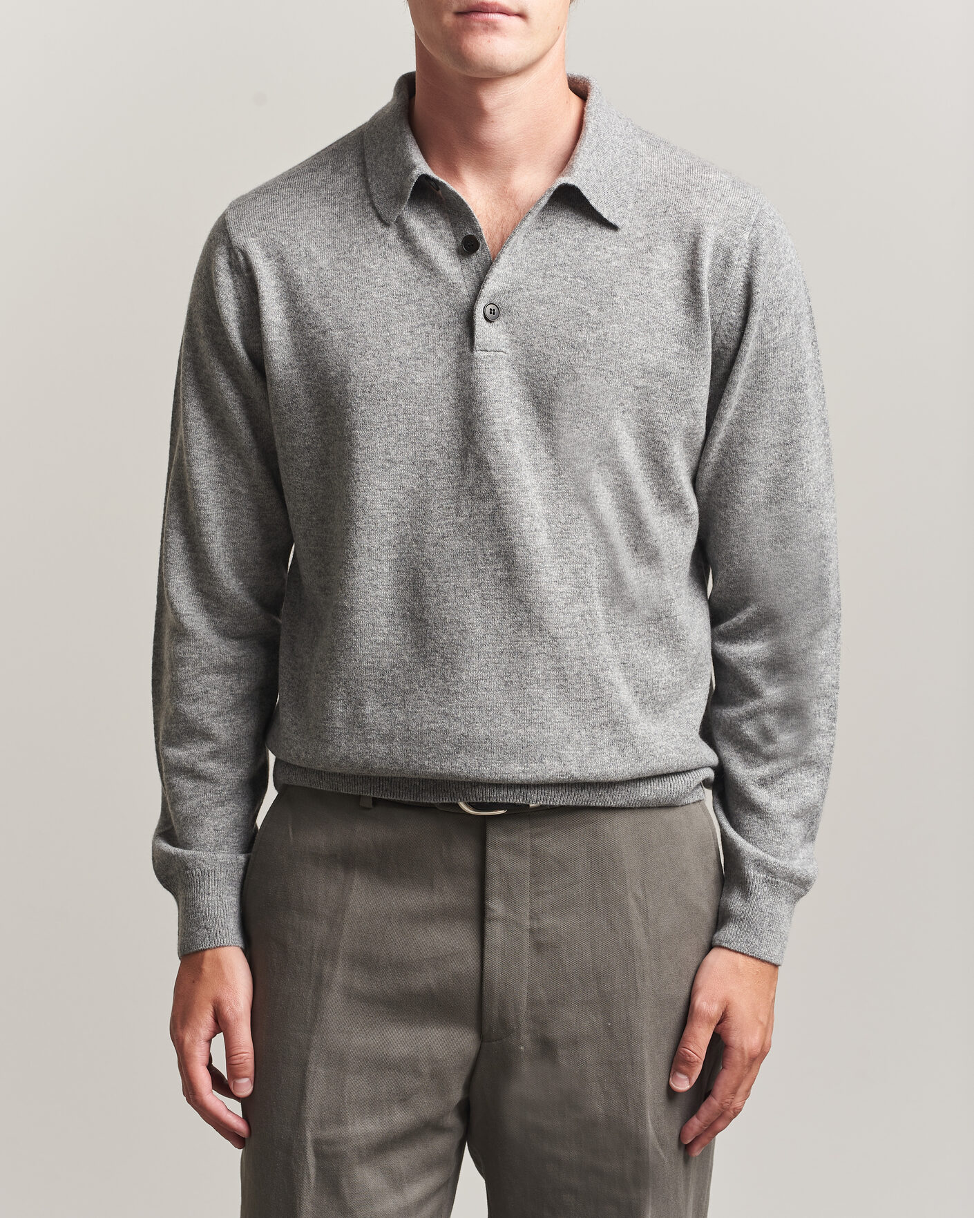 Hombres | Jerséis y prendas de punto | Sunspel | Cashmere Polo Grey Melange