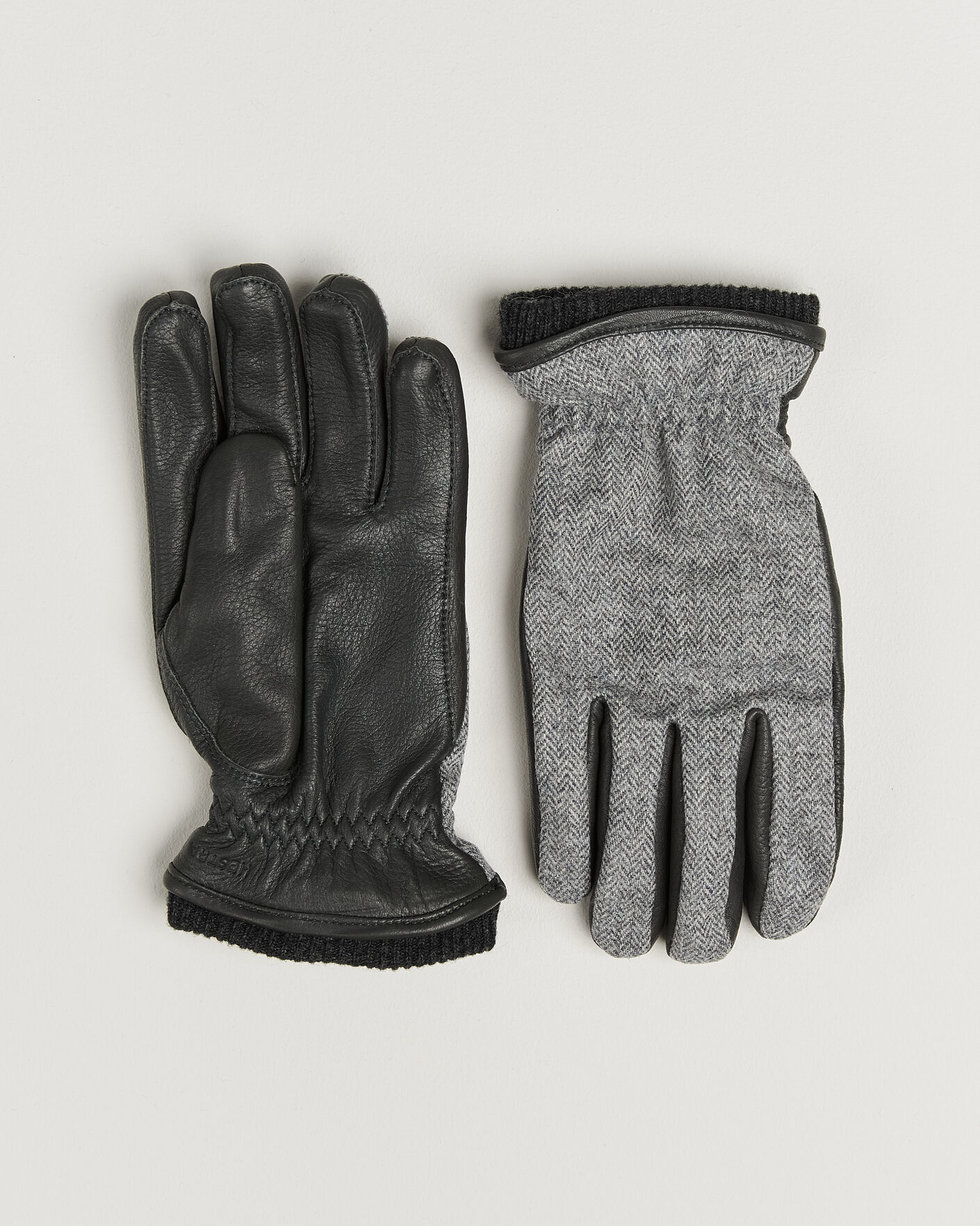 Hombres | Guantes | Hestra | Wilhelm Herringbone Wool/Elkskin Glove Grey
