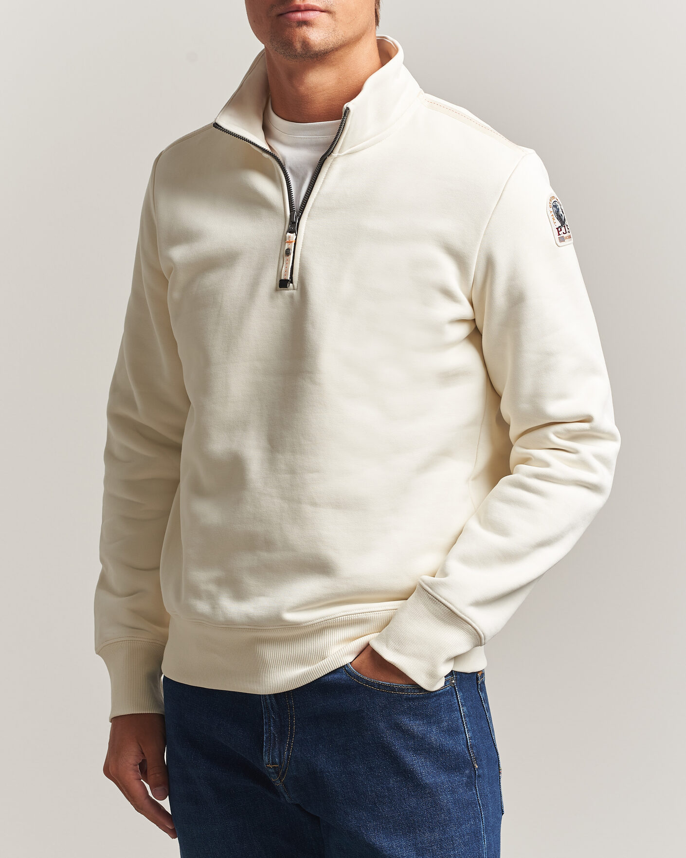 Hombres | Jerséis y prendas de punto | Parajumpers | Broad Peak Super Easy Half Zip Sweatshirt Warm Ivory