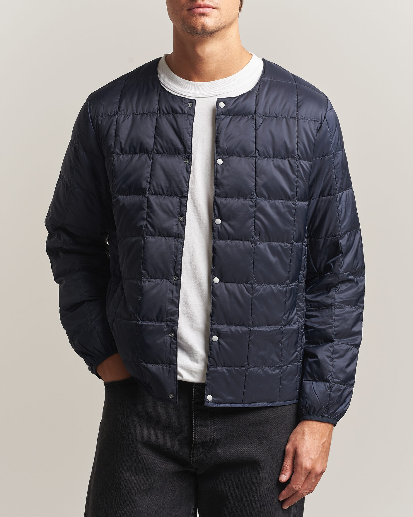 Hombres | Abrigos y chaquetas | TAION | Crew Neck Button Down Jacket Dark Navy
