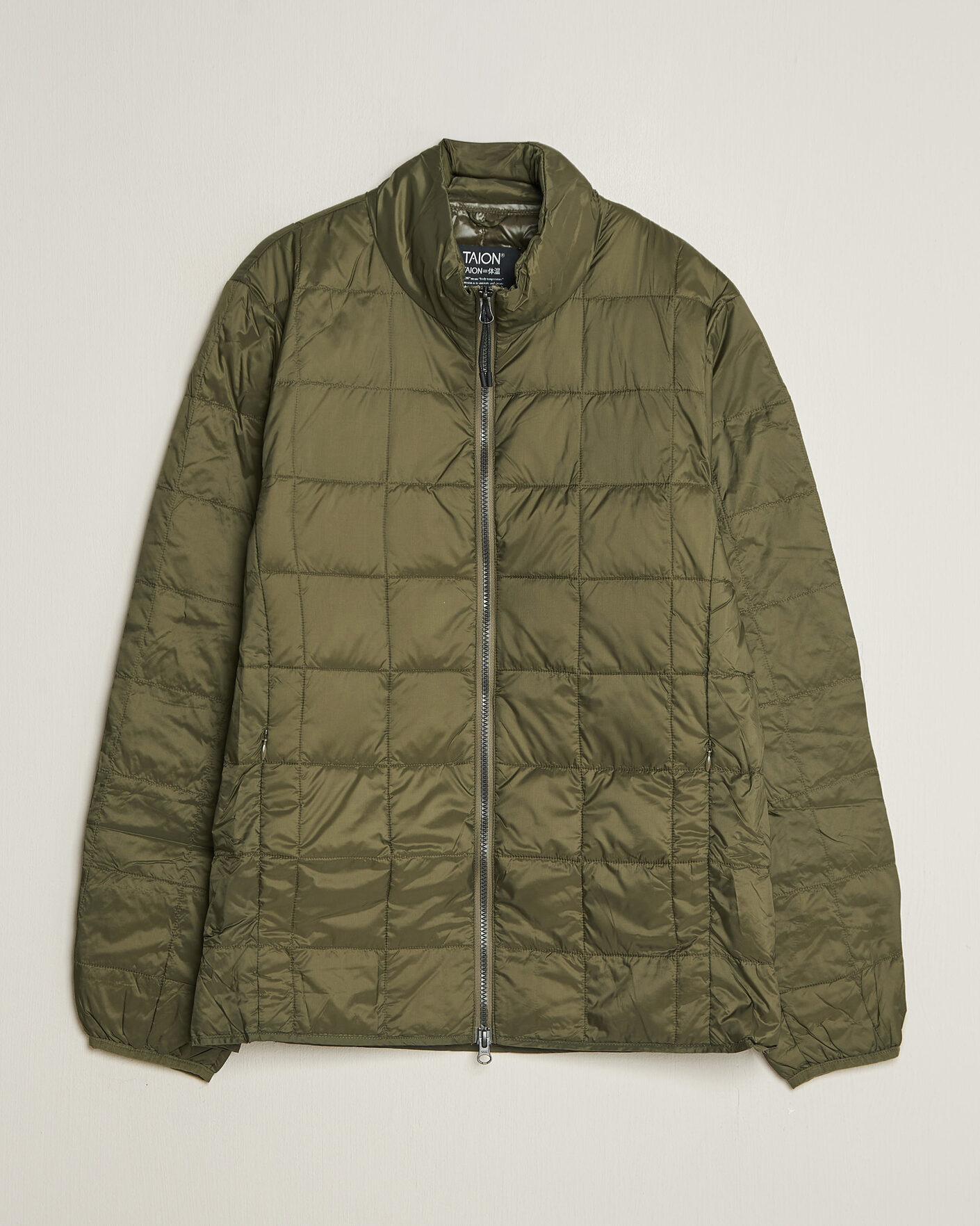 Hombres | Abrigos y chaquetas | TAION | High Neck Full Zip Lightweight Down Jacket Dark Olive