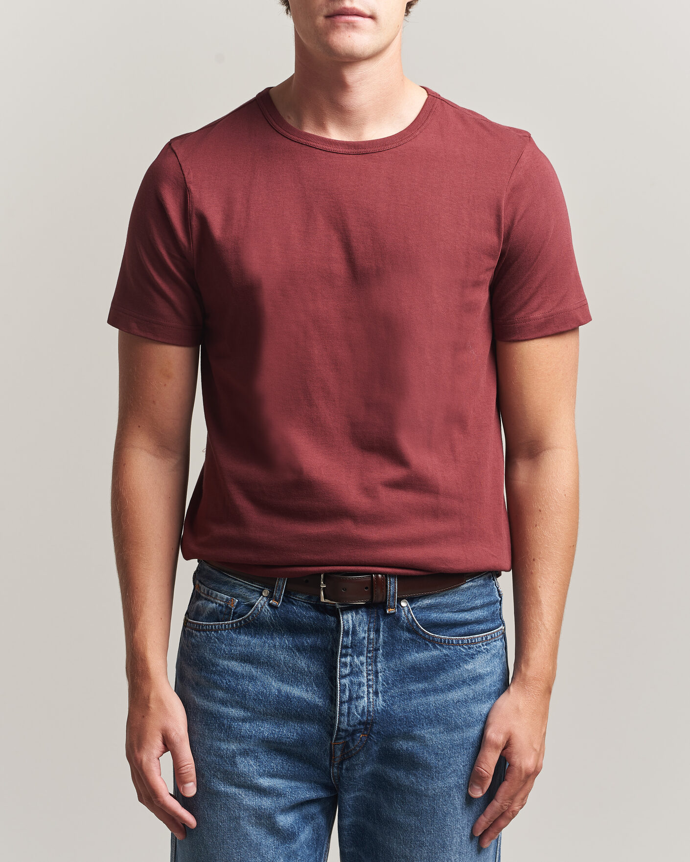 Hombres | Camisetas | Merz b. Schwanen | 1950s Classic Loopwheeled T-shirt Burgundy