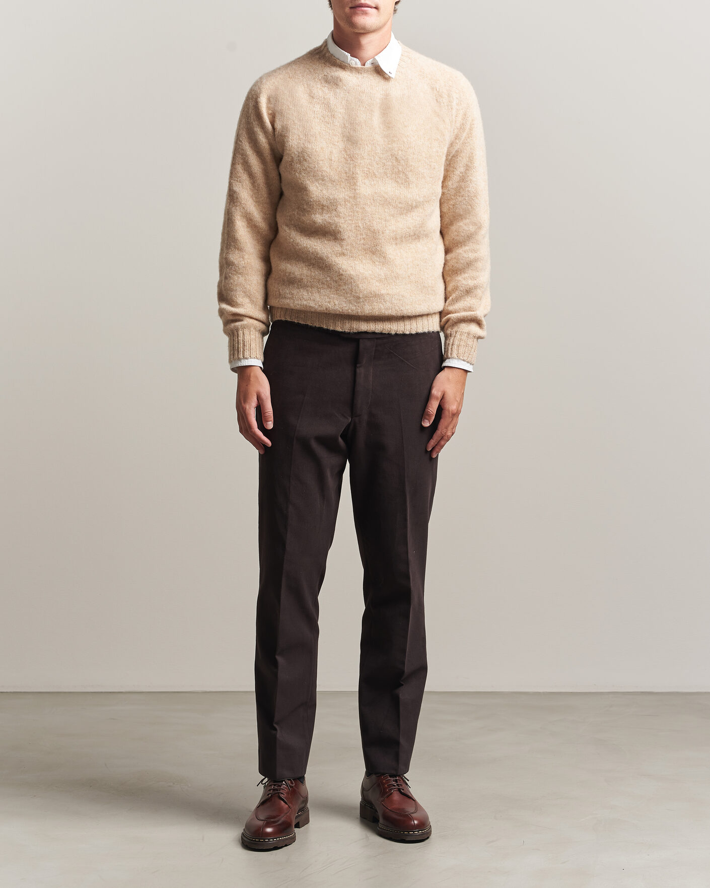 Hombres | Jerséis y prendas de punto | Harley Of Scotland | Brushed Supersoft Lambswool Crewneck Calico