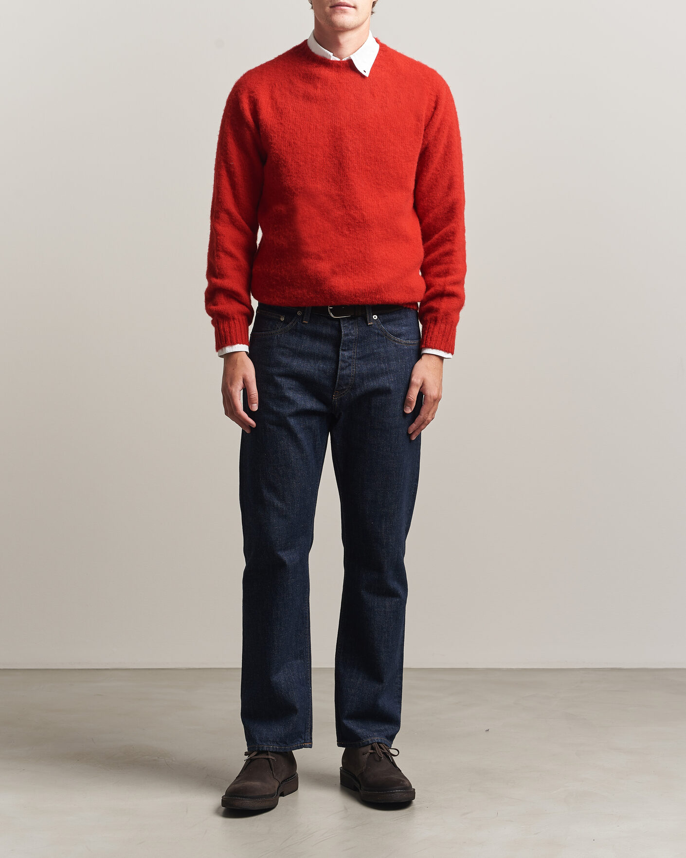 Hombres | Jerséis y prendas de punto | Harley Of Scotland | Brushed Supersoft Lambswool Crewneck Cardinal