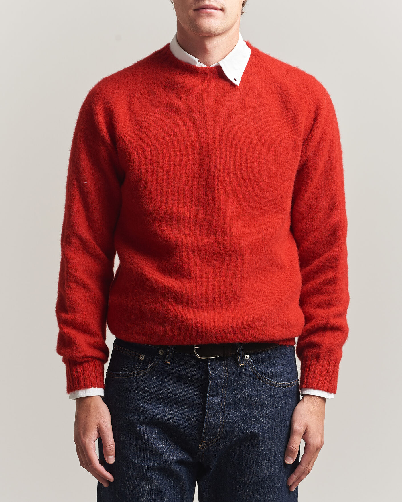 Hombres | Jerséis y prendas de punto | Harley Of Scotland | Brushed Supersoft Lambswool Crewneck Cardinal