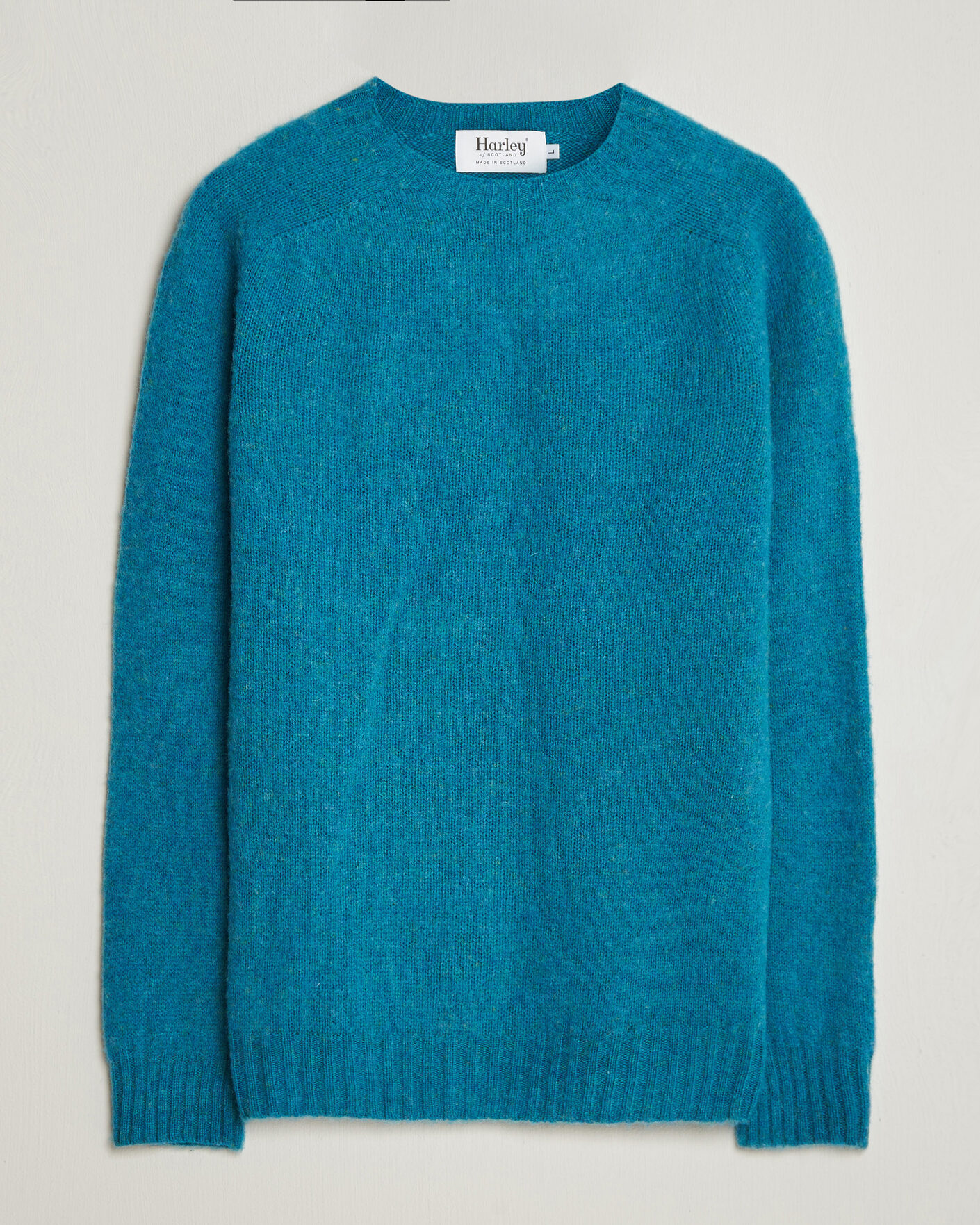 Hombres | Jerséis y prendas de punto | Harley Of Scotland | Brushed Supersoft Lambswool Crewneck Gulfstream