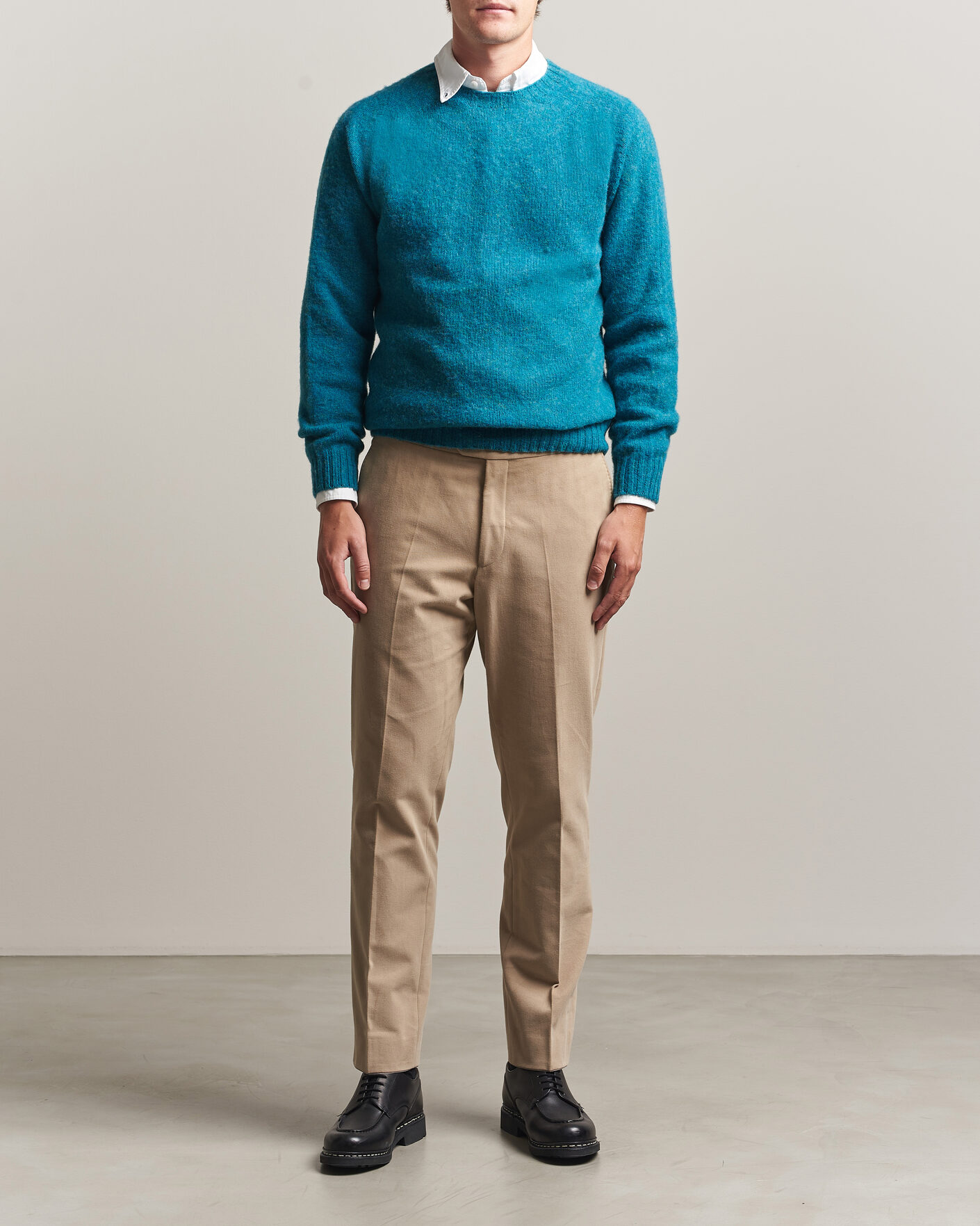 Hombres | Jerséis y prendas de punto | Harley Of Scotland | Brushed Supersoft Lambswool Crewneck Gulfstream