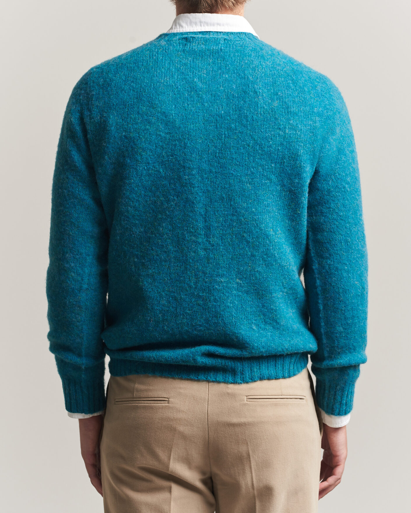Hombres | Jerséis y prendas de punto | Harley Of Scotland | Brushed Supersoft Lambswool Crewneck Gulfstream