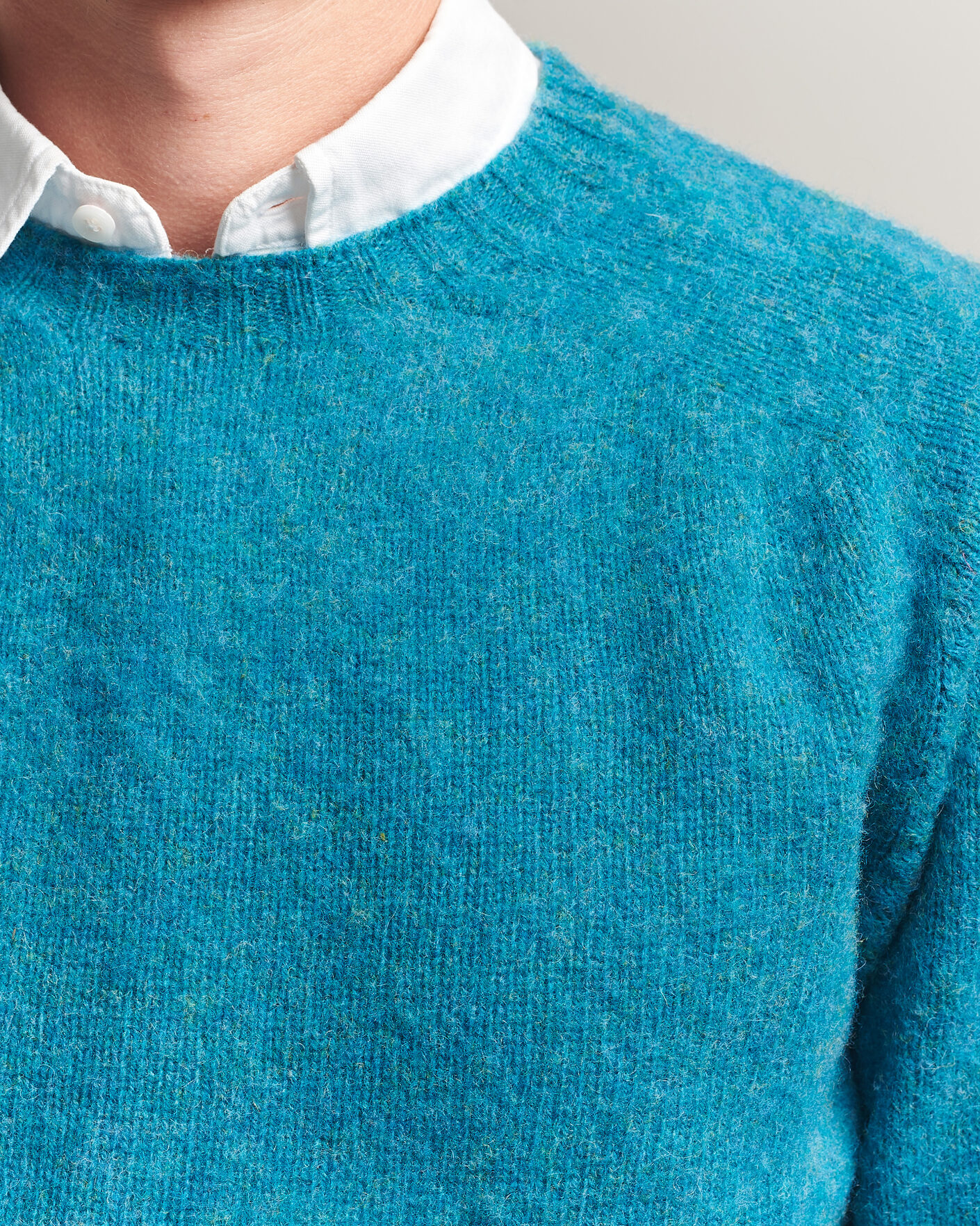 Hombres | Jerséis y prendas de punto | Harley Of Scotland | Brushed Supersoft Lambswool Crewneck Gulfstream