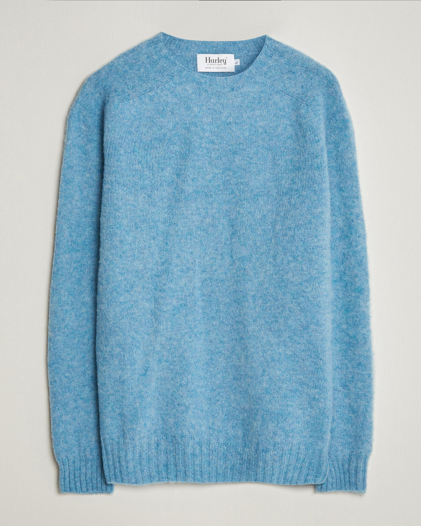 Hombres | Jerséis y prendas de punto | Harley Of Scotland | Brushed Supersoft Lambswool Crewneck Loch Blue