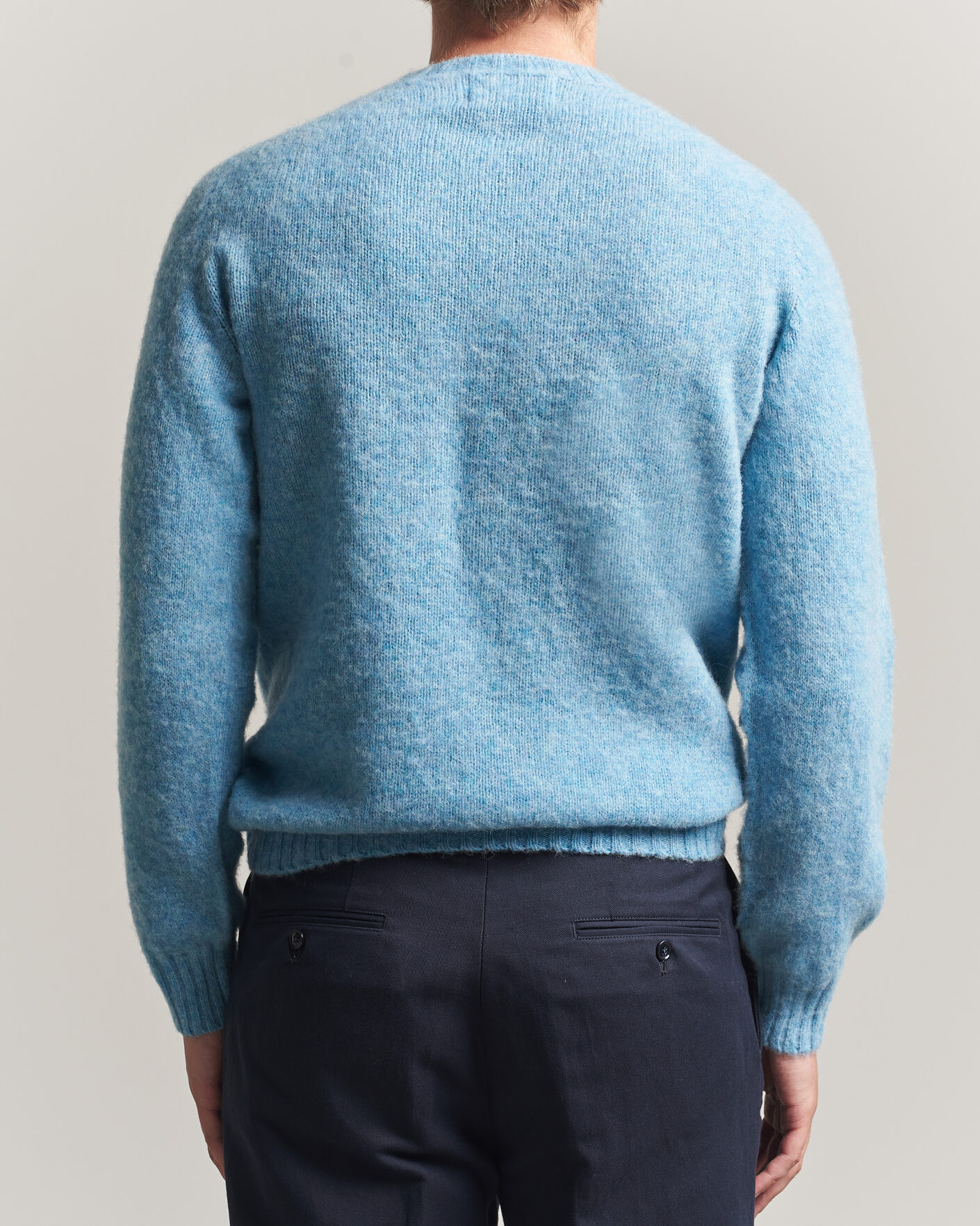 Hombres | Jerséis y prendas de punto | Harley Of Scotland | Brushed Supersoft Lambswool Crewneck Loch Blue