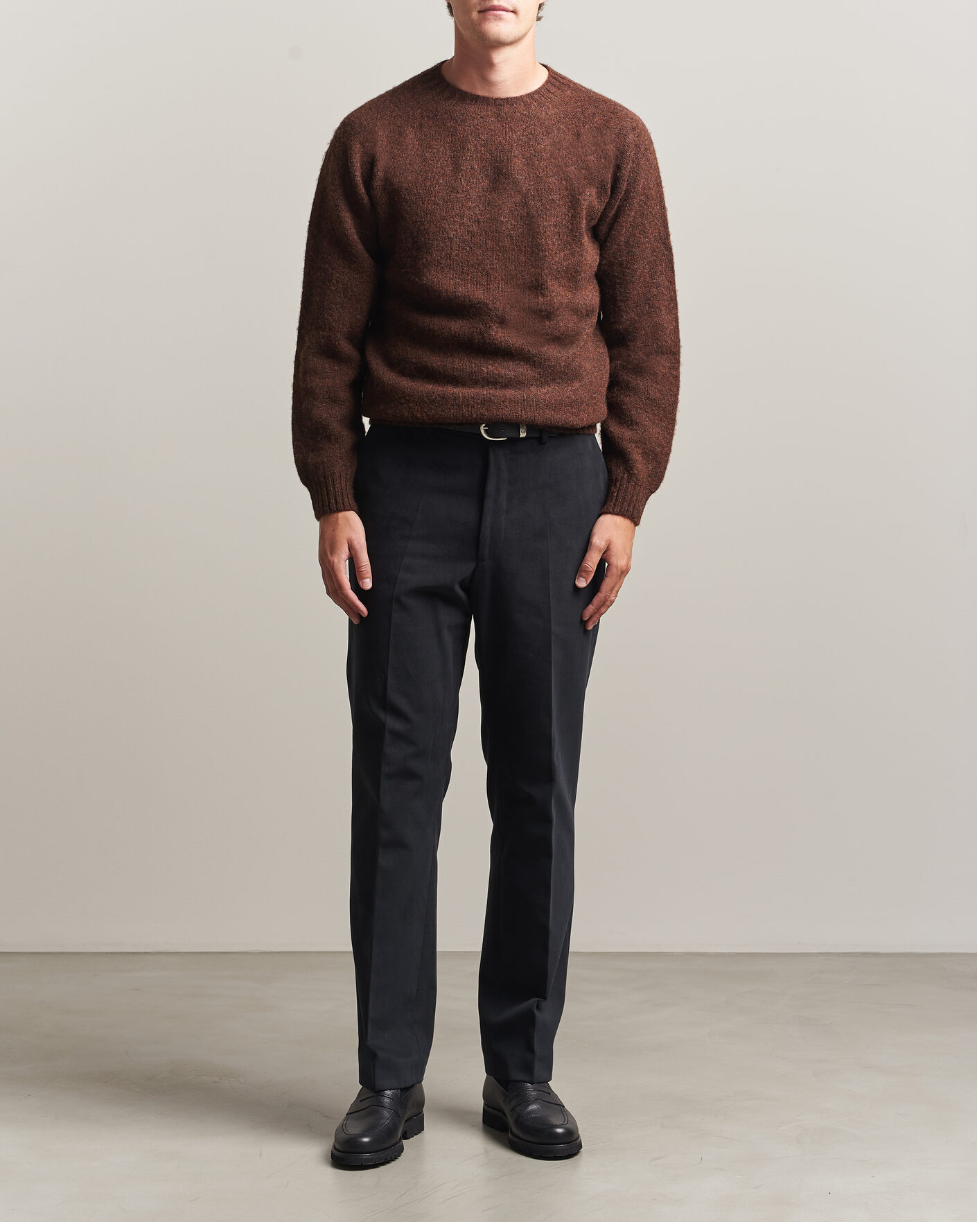Hombres | Jerséis y prendas de punto | Harley Of Scotland | Brushed Supersoft Lambswool Crewneck Marron