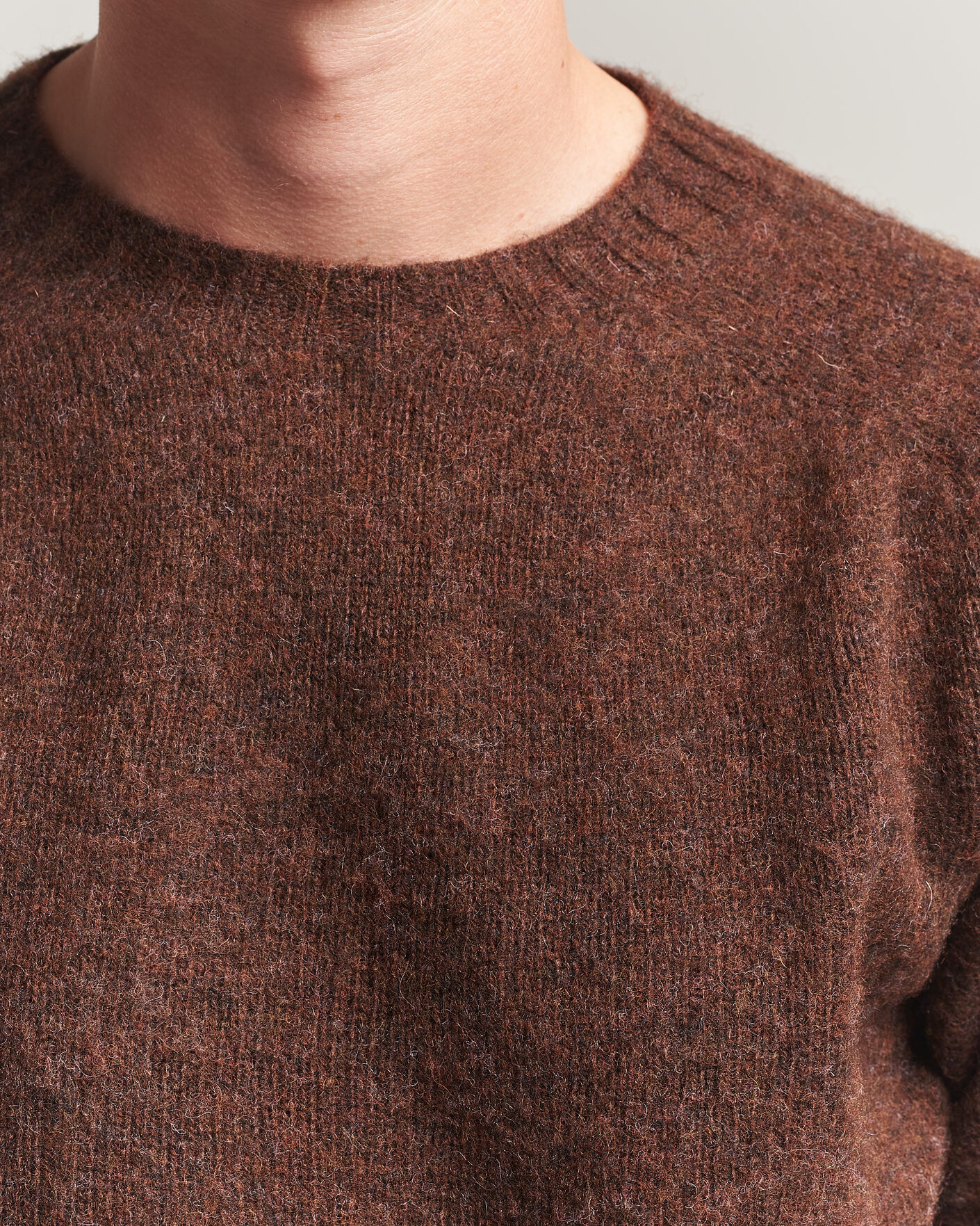 Hombres | Jerséis y prendas de punto | Harley Of Scotland | Brushed Supersoft Lambswool Crewneck Marron
