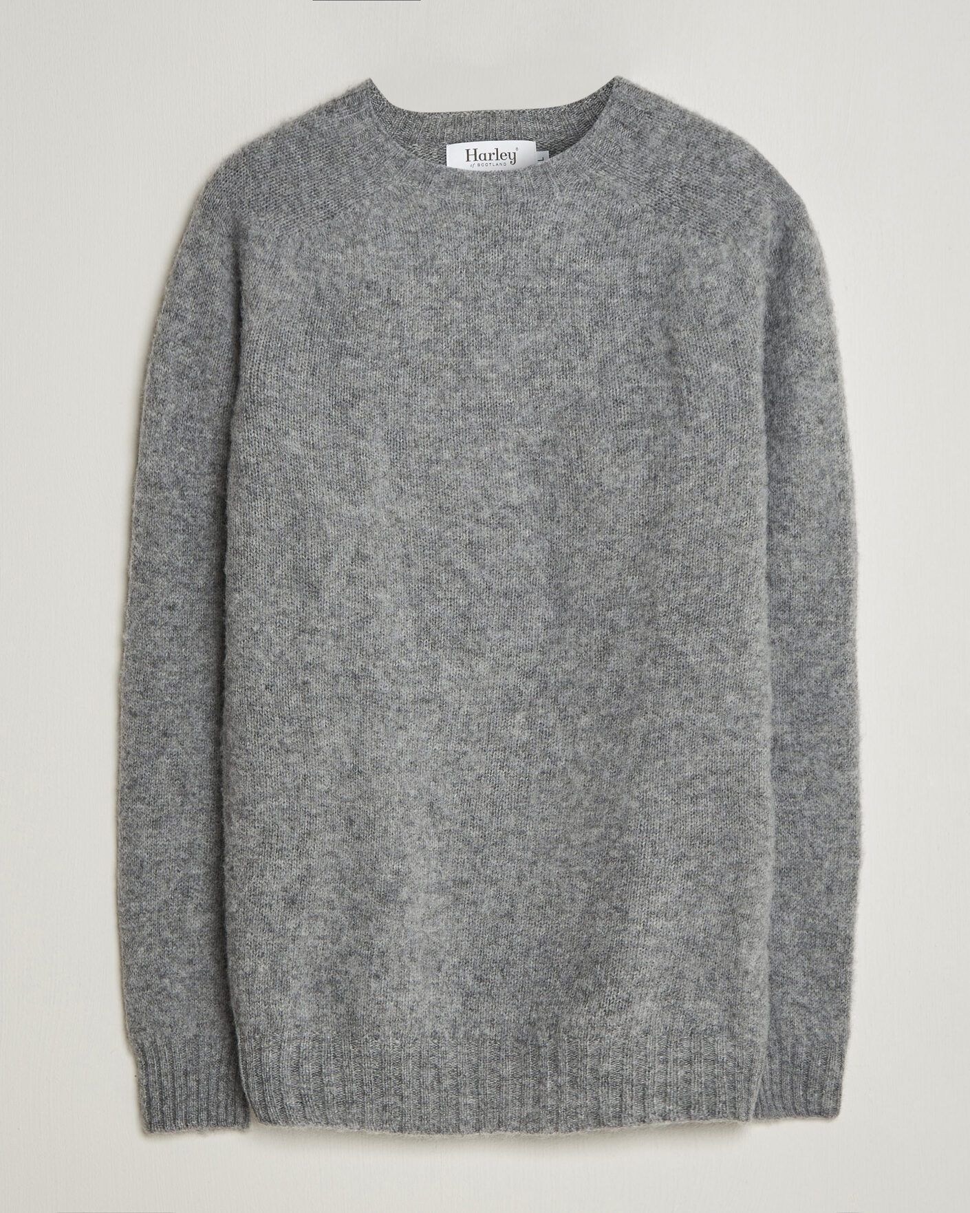 Hombres | Jerséis y prendas de punto | Harley Of Scotland | Brushed Supersoft Lambswool Crewneck Mid Grey