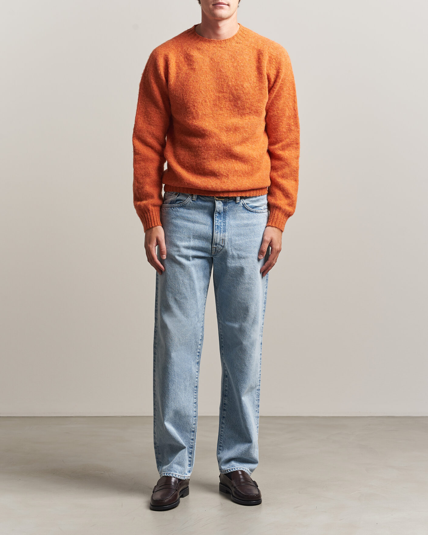Hombres | Jerséis y prendas de punto | Harley Of Scotland | Brushed Supersoft Lambswool Crewneck Satsuma