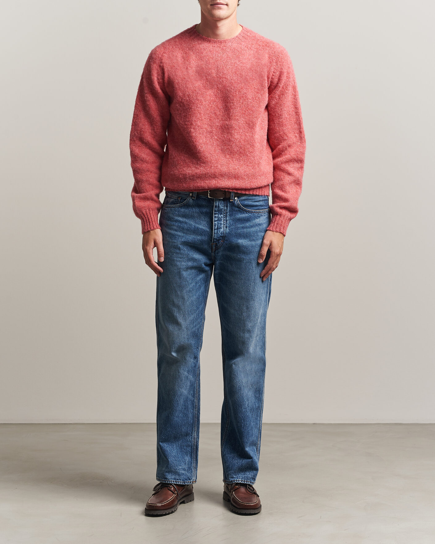 Hombres | Jerséis y prendas de punto | Harley Of Scotland | Brushed Supersoft Lambswool Crewneck Tea Rose