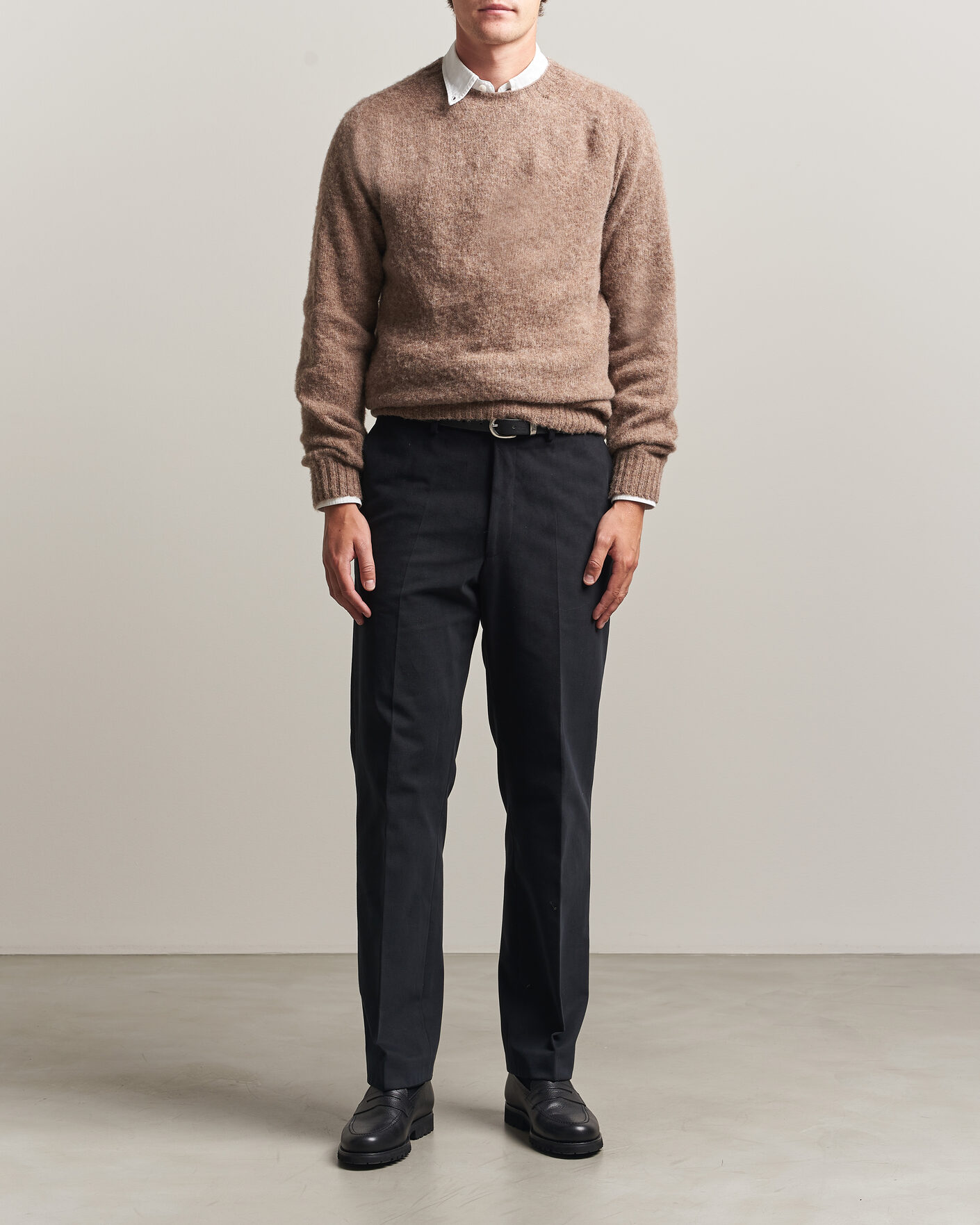 Hombres | Jerséis y prendas de punto | Harley Of Scotland | Brushed Supersoft Lambswool Crewneck Tundra