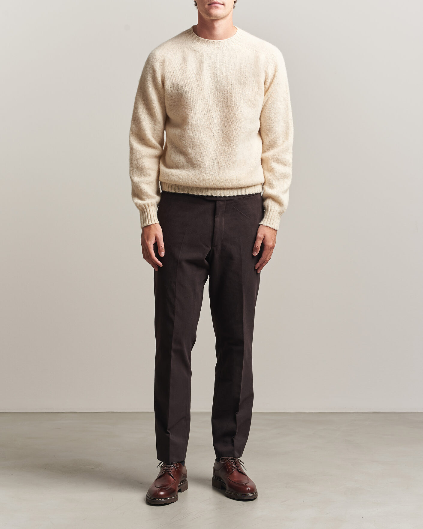 Hombres | Jerséis y prendas de punto | Harley Of Scotland | Brushed Supersoft Lambswool Crewneck Vanilla
