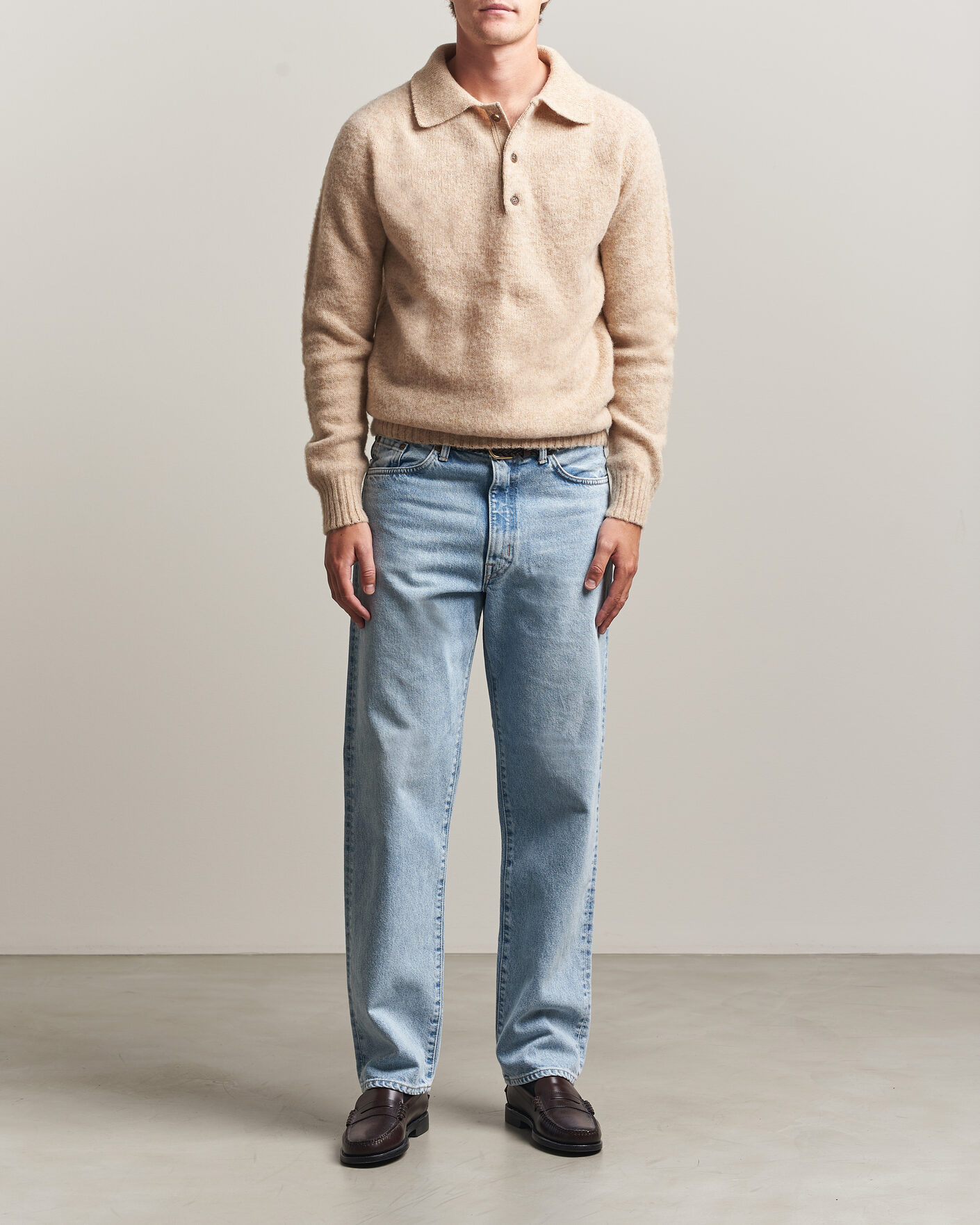 Hombres | Jerséis y prendas de punto | Harley Of Scotland | Brushed Supersoft Lambswool Polo Calico