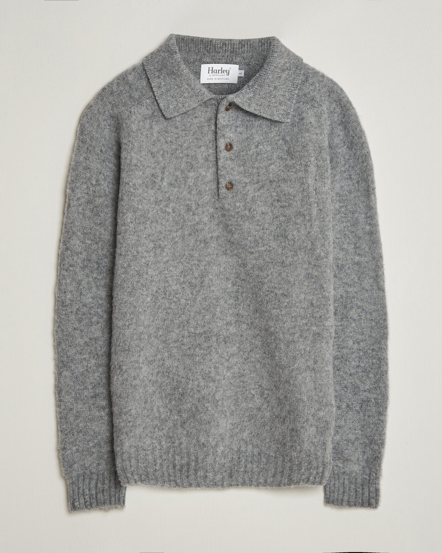 Hombres | Jerséis y prendas de punto | Harley Of Scotland | Brushed Supersoft Lambswool Polo Mid Grey