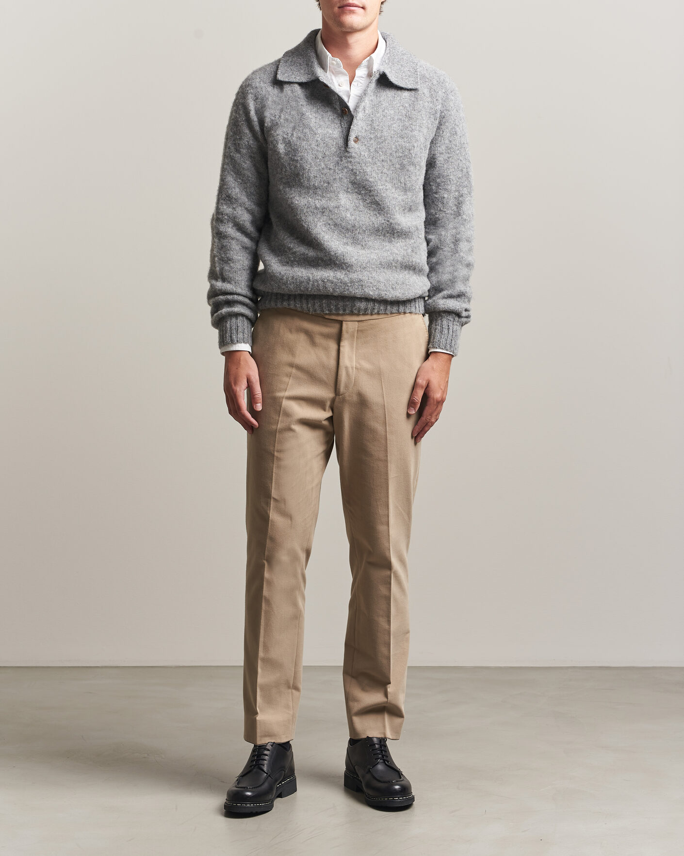Hombres | Jerséis y prendas de punto | Harley Of Scotland | Brushed Supersoft Lambswool Polo Mid Grey